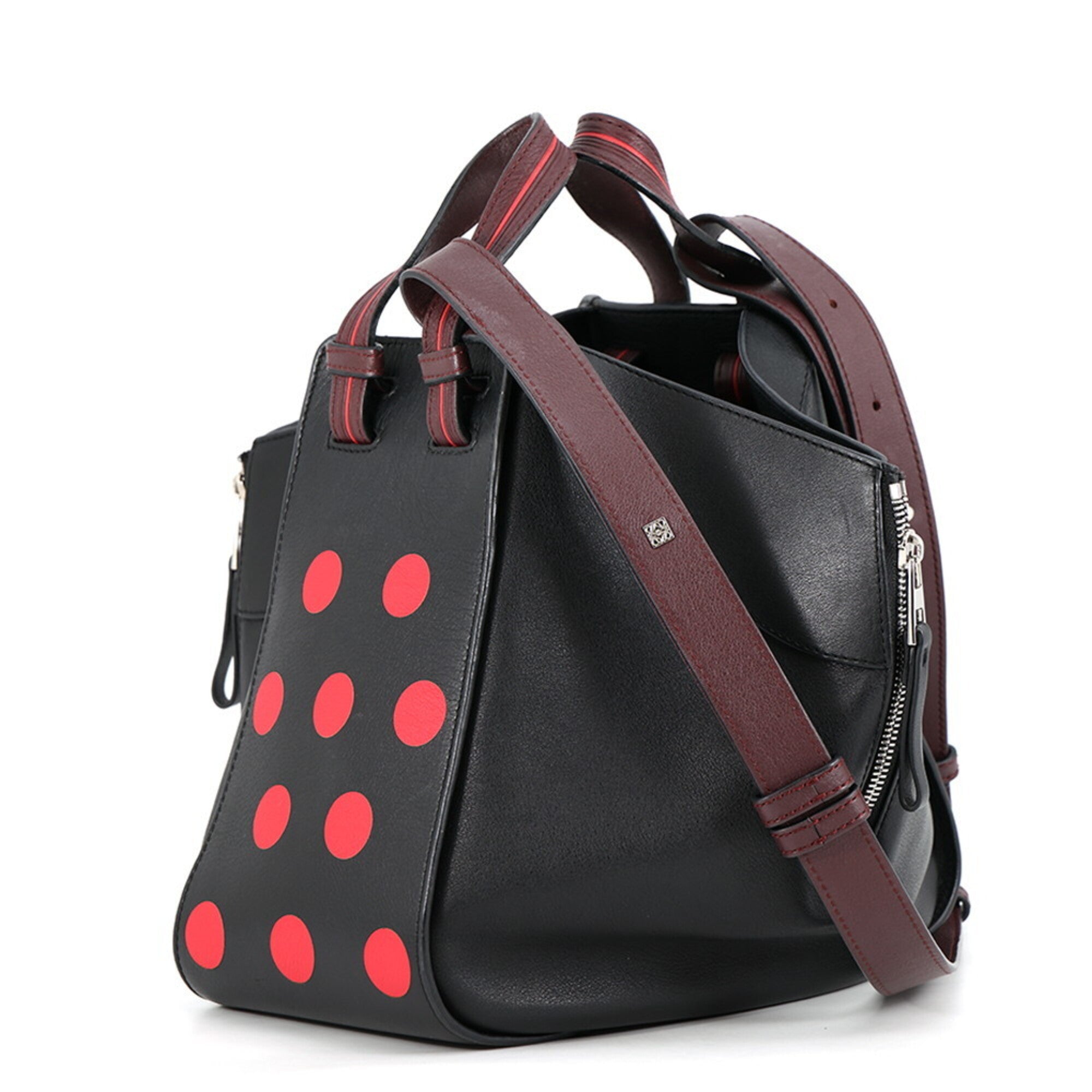 Loewe Hammock Black Red Color Leather Handbag Shoulder Bag (Pre-Owned)
