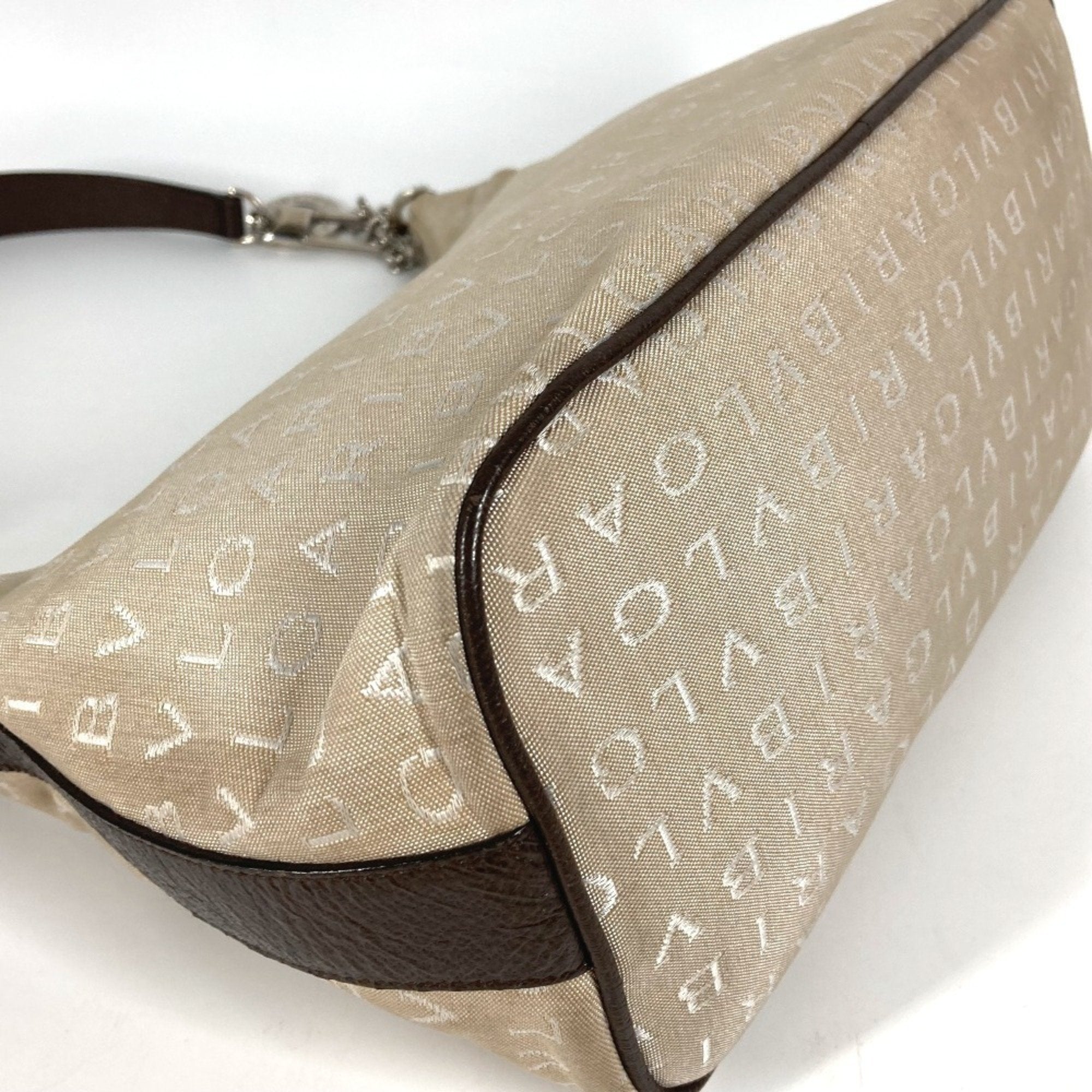 Bvlgari Logomania Beige Leather Canvas Shoulder Bag (Pre-Owned)