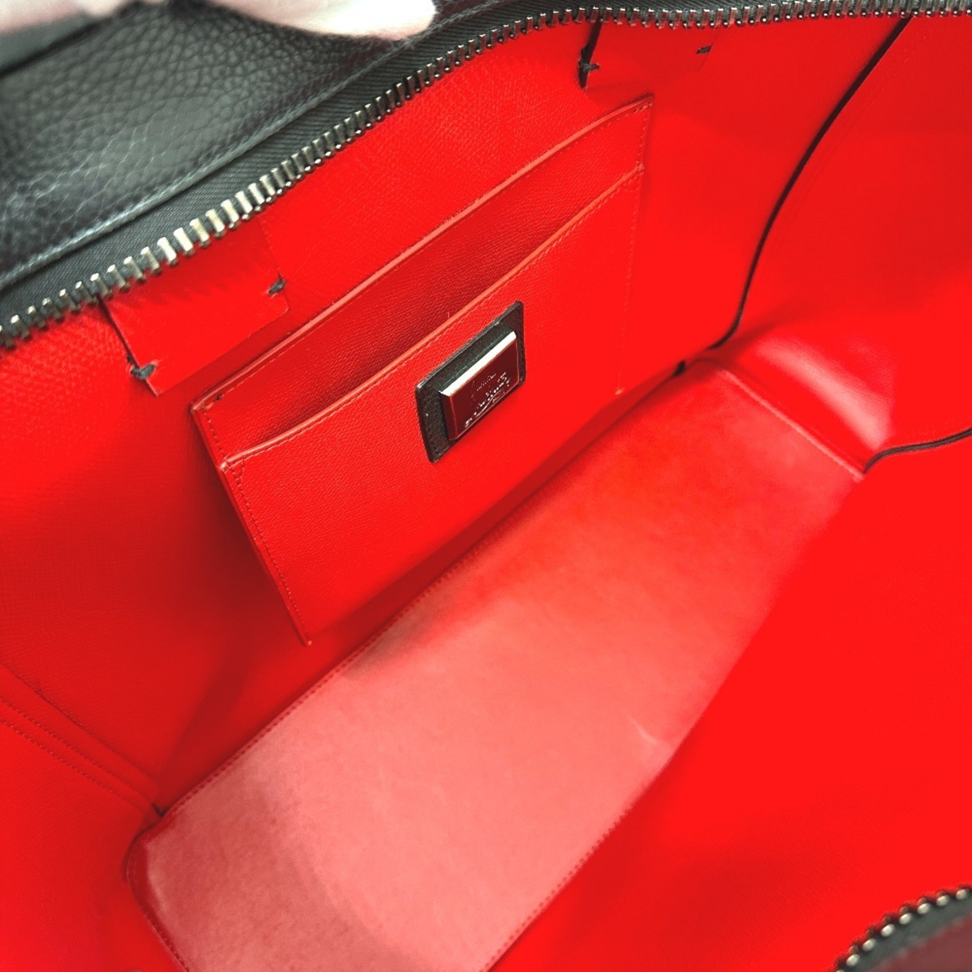 Christian Louboutin Black Red Color Leather Tote Bag (Pre-Owned)