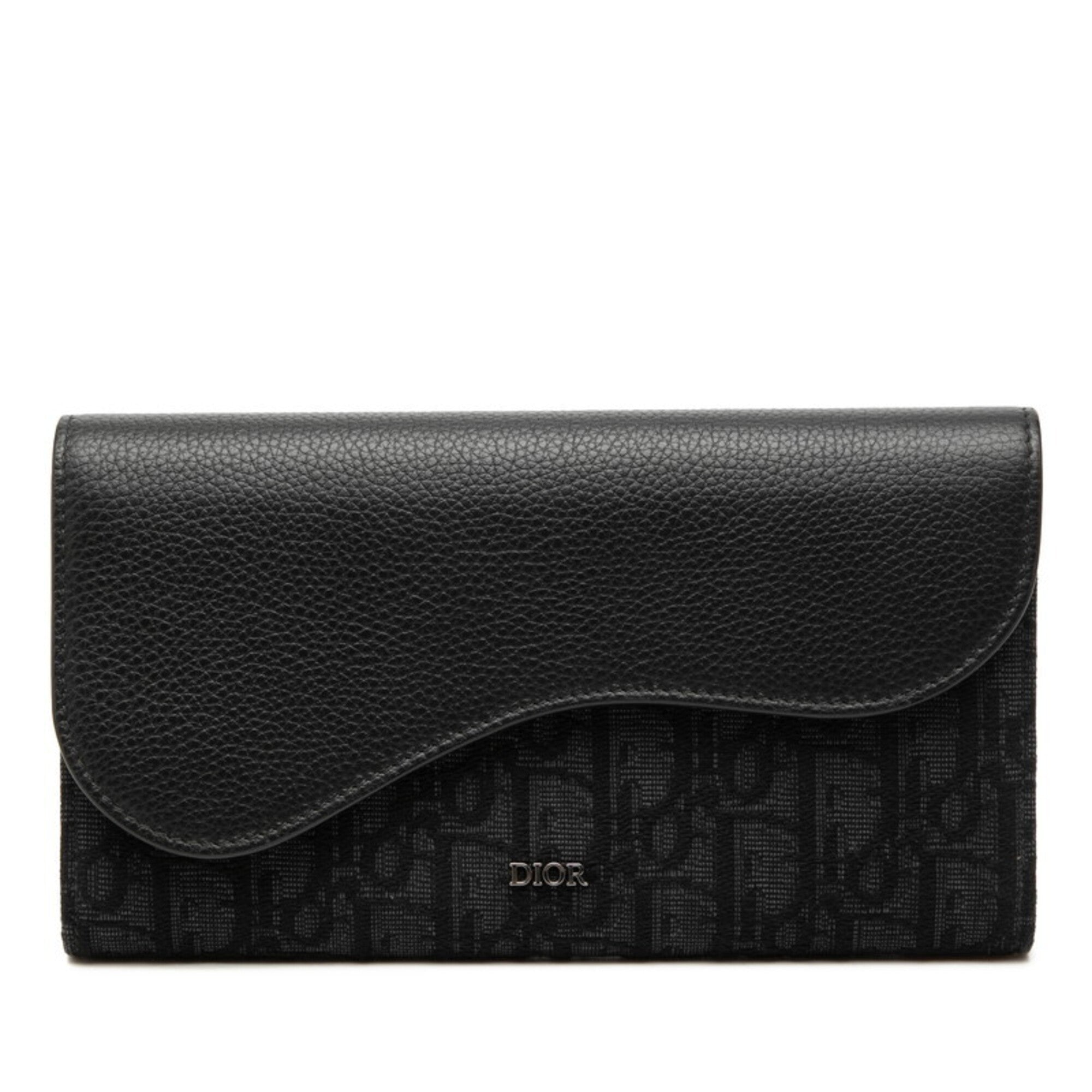 Christian Dior Black Canvas Leather Long Wallet (Bi-Fold) (Pre-Owned)
