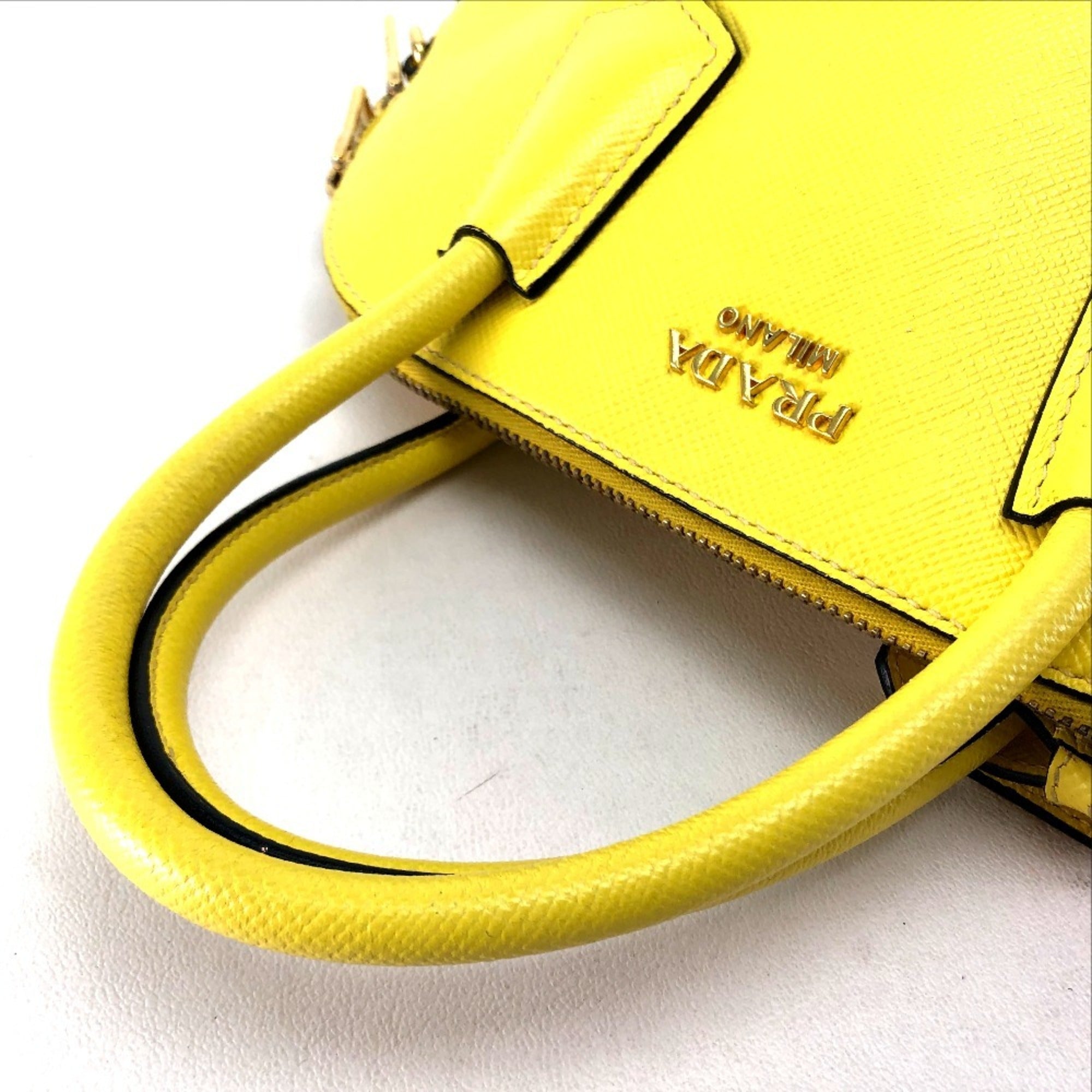 Prada Yellow Leather Handbag Shoulder Bag (Pre-Owned)