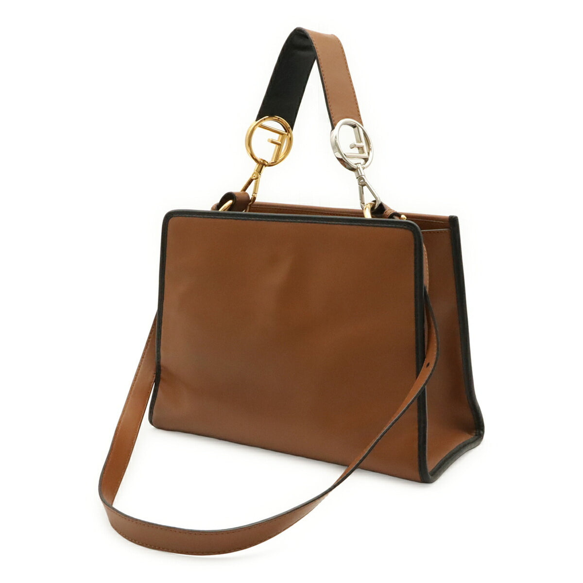 Fendi Black Brown Leather Handbag Shoulder Bag (Pre-Owned)