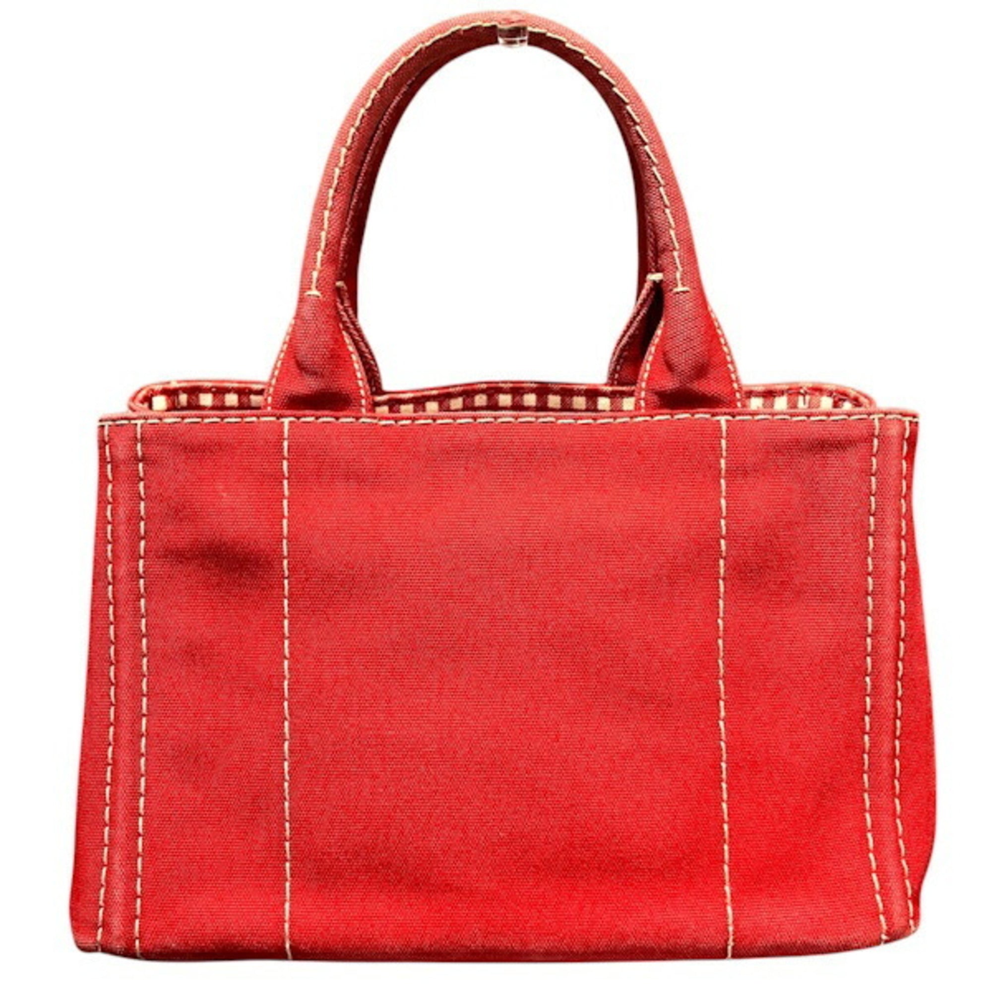 Prada Canapa Red Color Canvas Handbag Tote Bag (Pre-Owned)