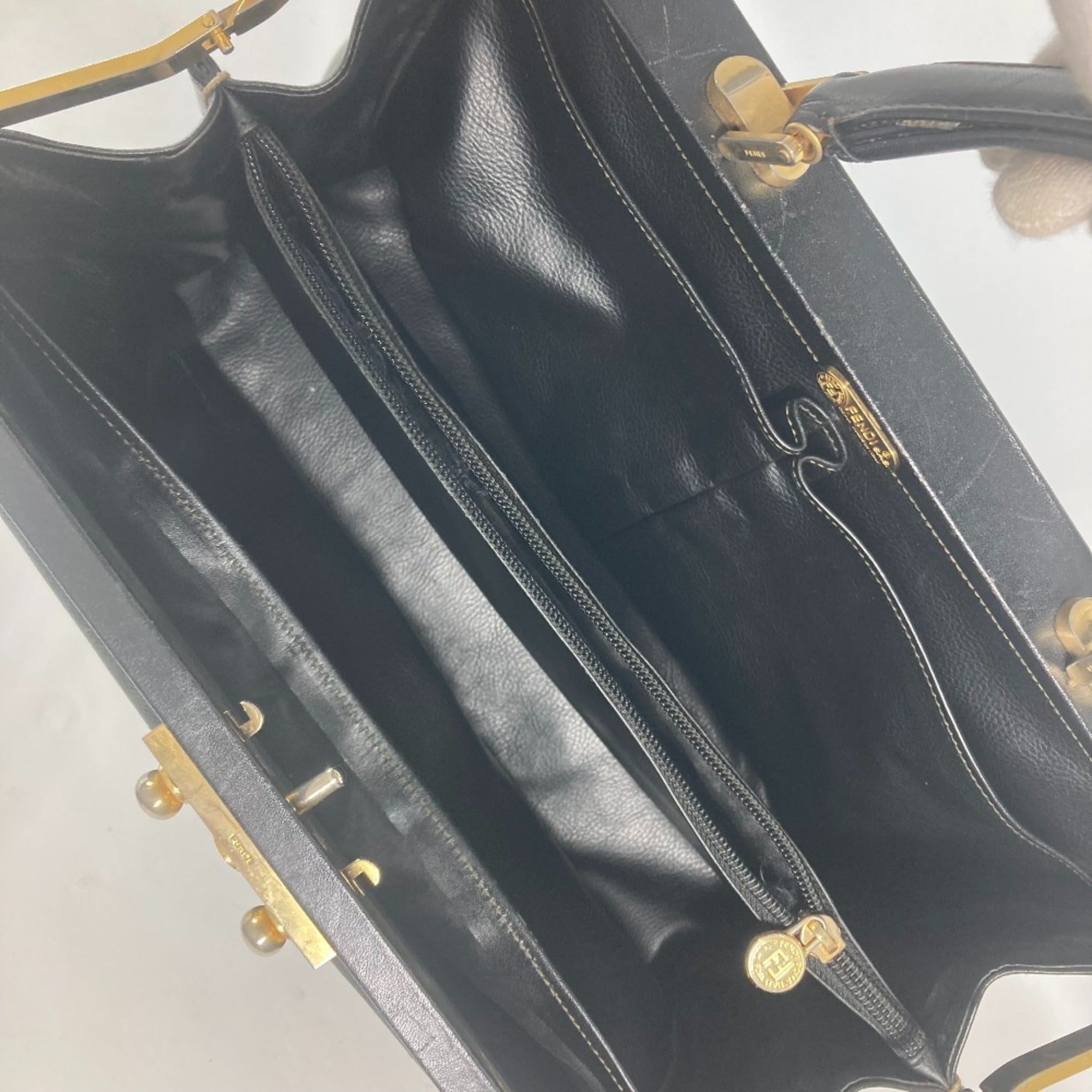 Fendi Pequin Black Leather Pvc Handbag (Pre-Owned)