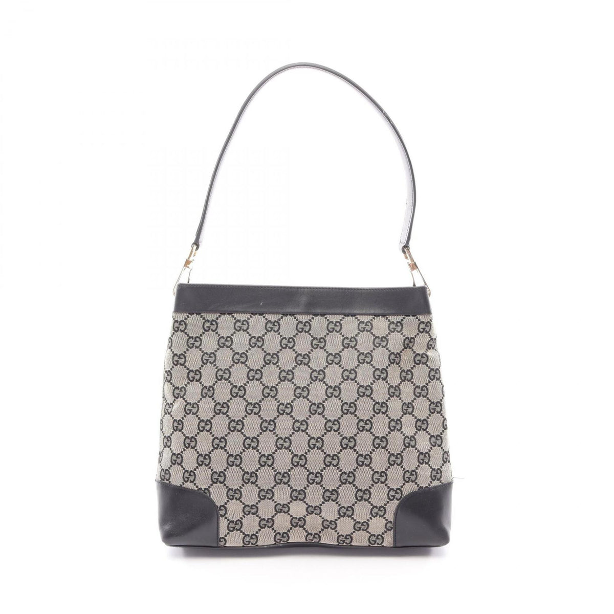 Gucci Beige Black Canvas Leather Shoulder Bag (Pre-Owned)