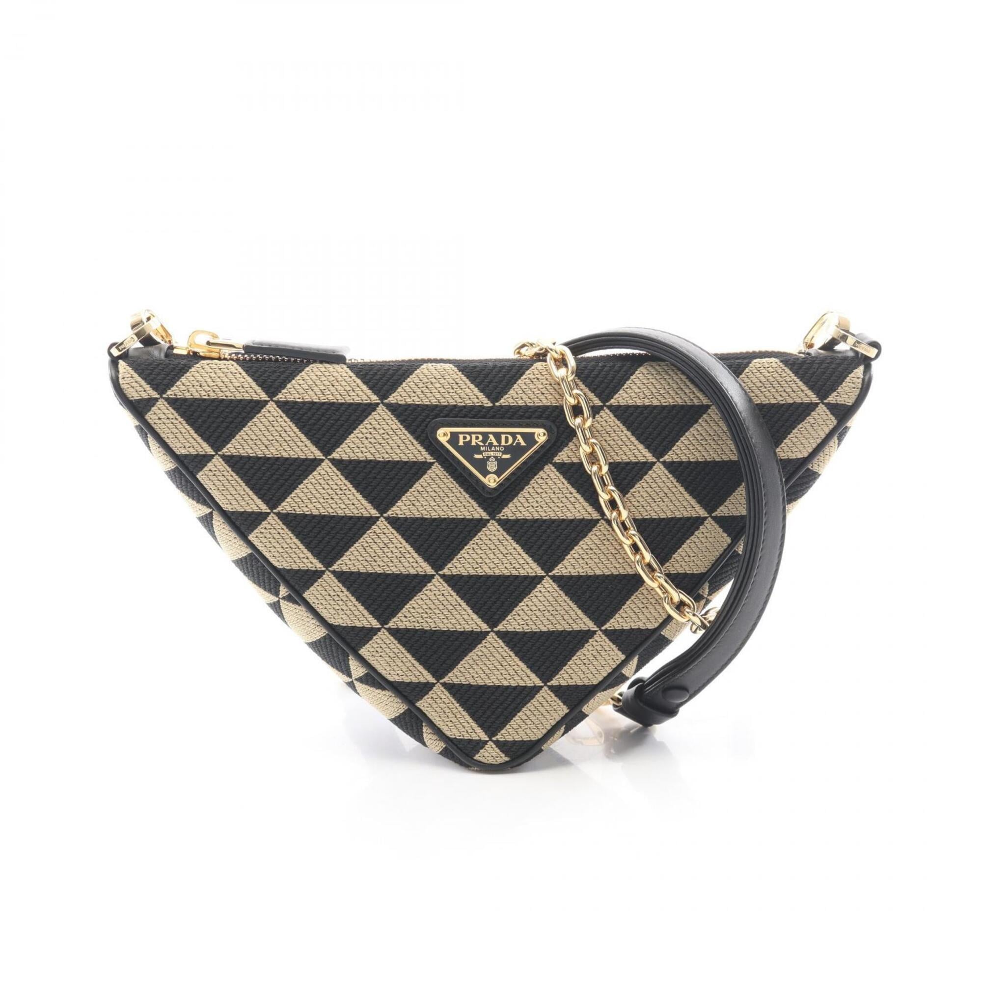 Prada Beige Black Canvas Leather Handbag Shoulder Bag (Pre-Owned)