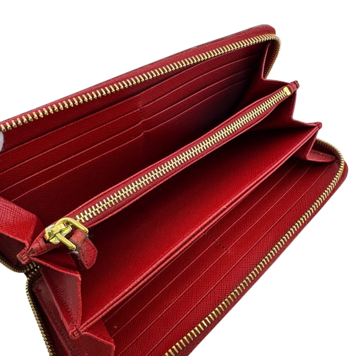 Prada Saffiano Fuoco Red Color Leather Long Wallet (Bi-Fold) (Pre-Owned)