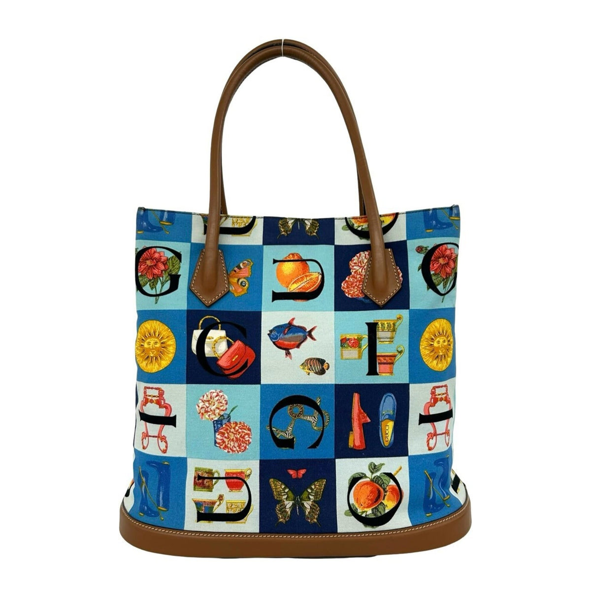 Gucci Brown Multi-Color Canvas Leather Handbag Tote Bag (Pre-Owned)