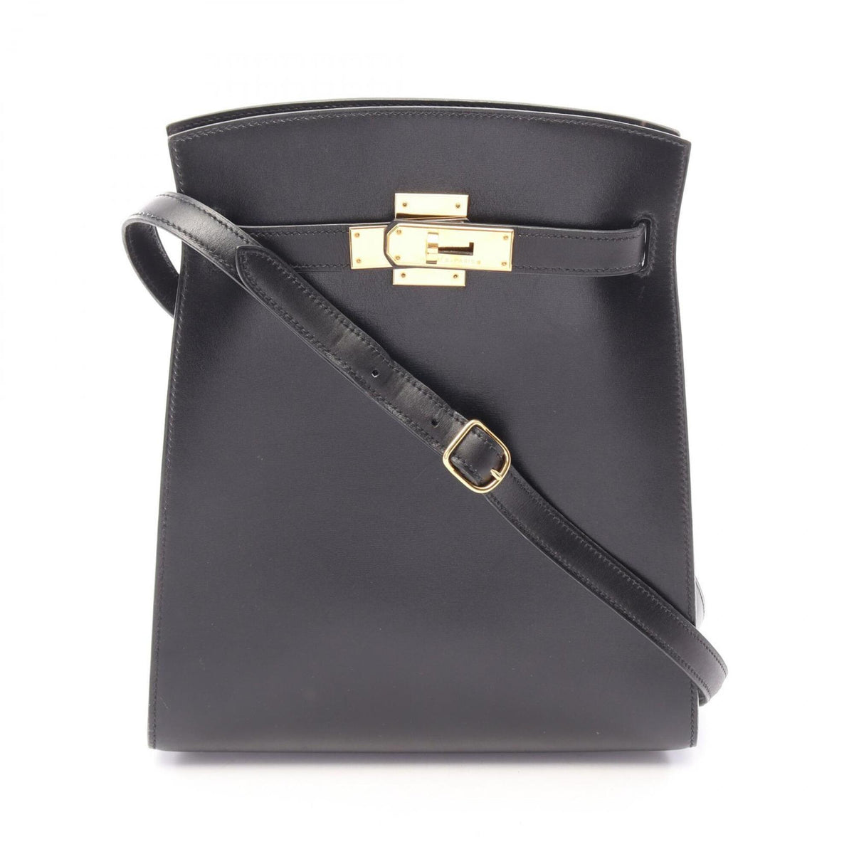 Hermes Black Box Calf Leather Leather Handbag Shoulder Bag (Pre-Owned)