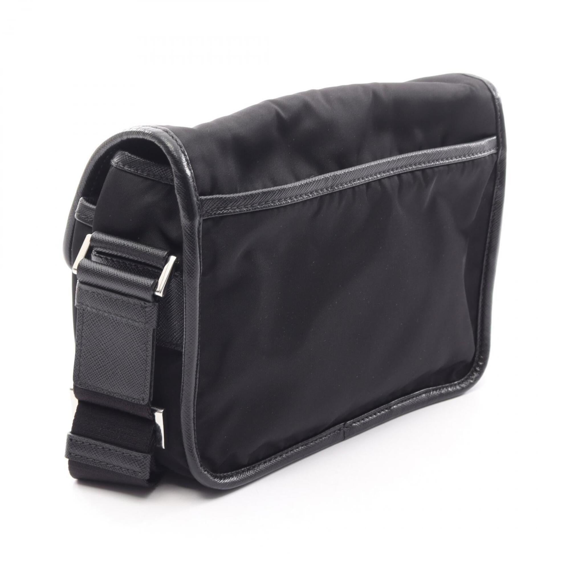 Prada Saffiano Black Nylon Leather Handbag Shoulder Bag (Pre-Owned)