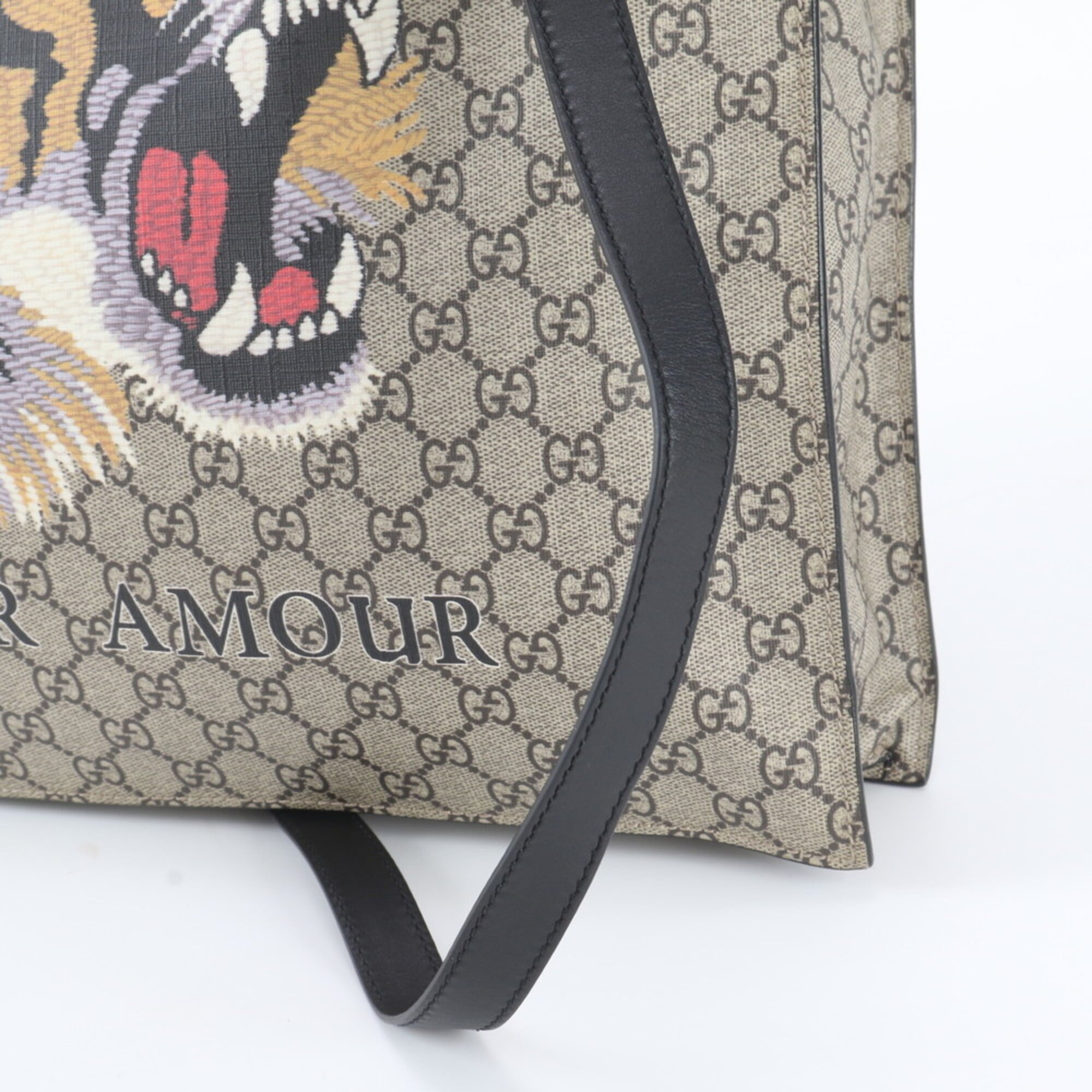 Gucci Grayish Multi-Color Leather Coated Canvas Handbag Tote Bag (Pre-Owned)