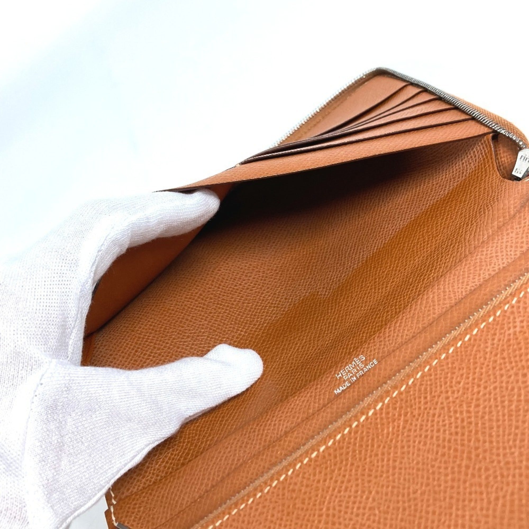 Hermes Azap Gold Leather Long Wallet (Bi-Fold) (Pre-Owned)