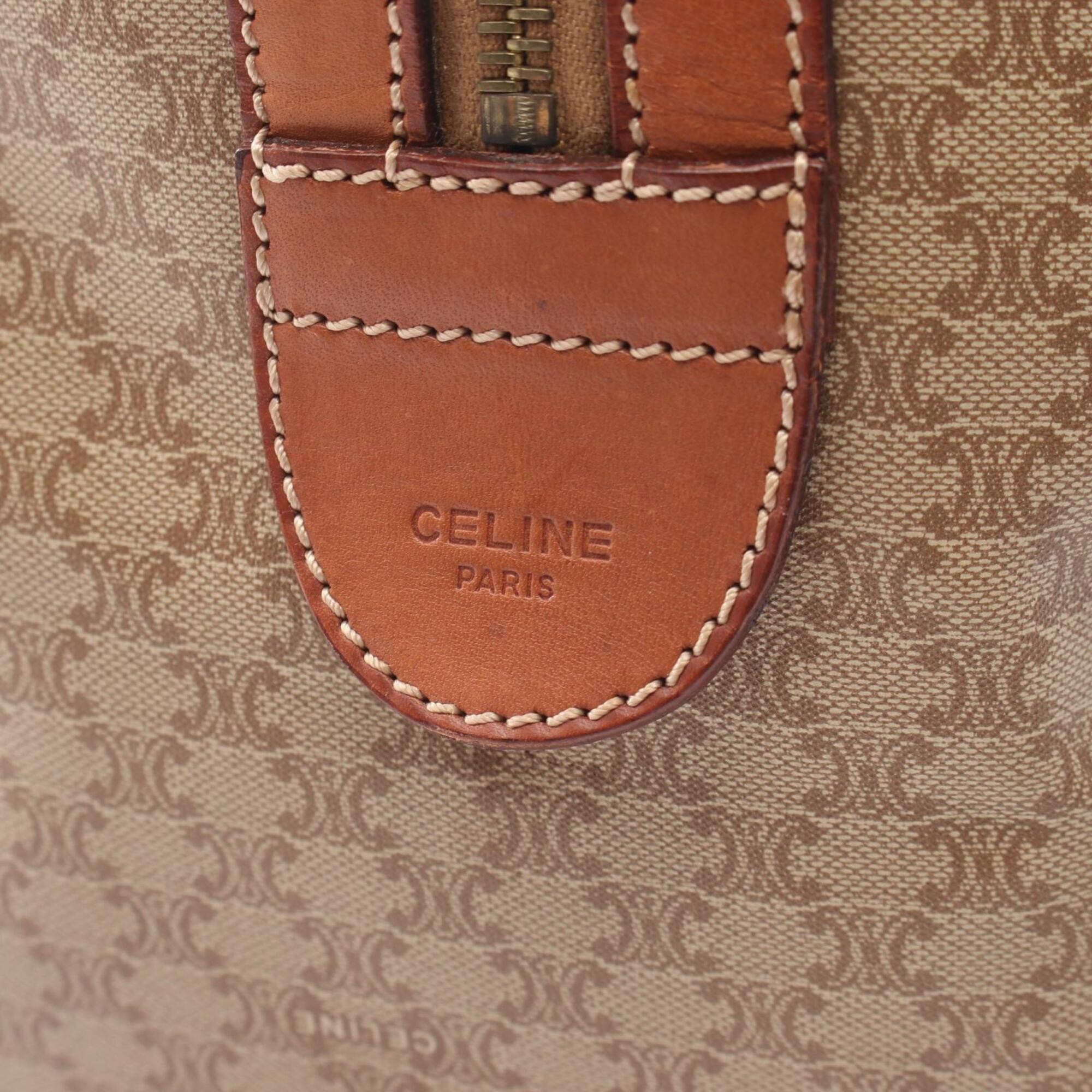 Celine Beige Brown Coated Canvas Leather Boston Bag Handbag (Pre-Owned)