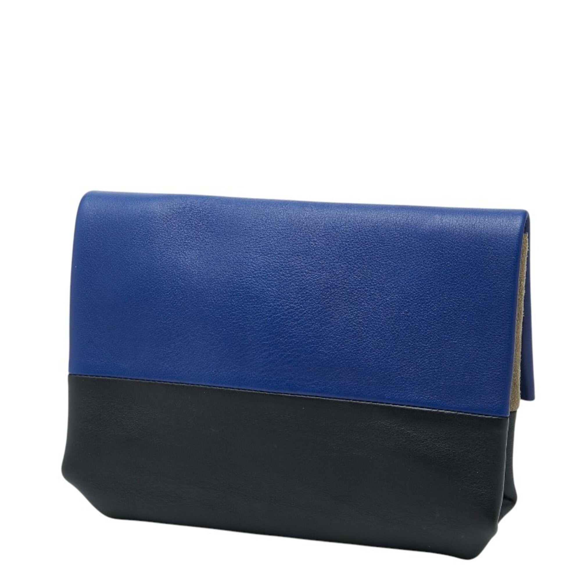 Celine Black Blue Leather Suede Clutch Bag Pouch (Pre-Owned)