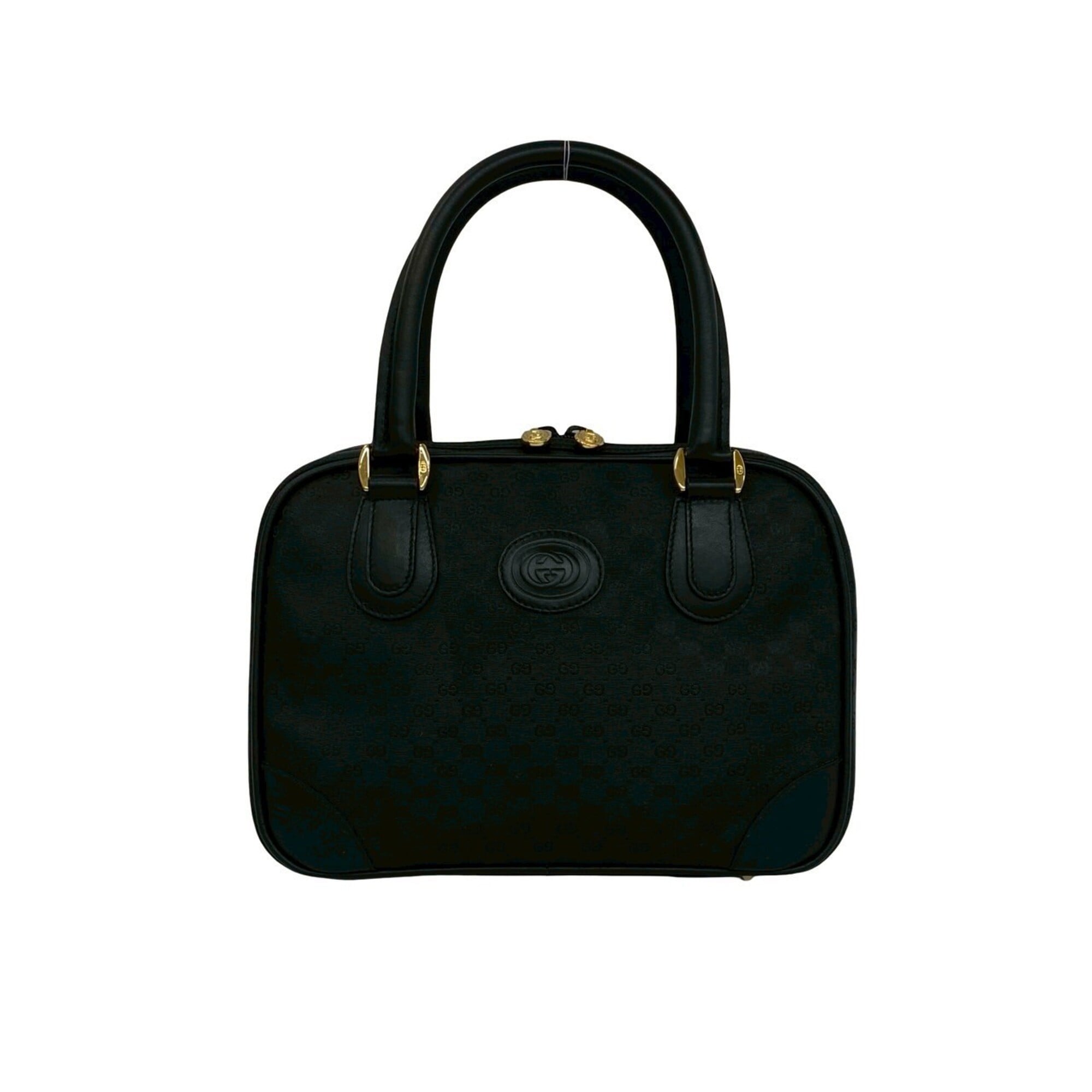 Gucci Black Canvas Leather Boston Bag Handbag (Pre-Owned)