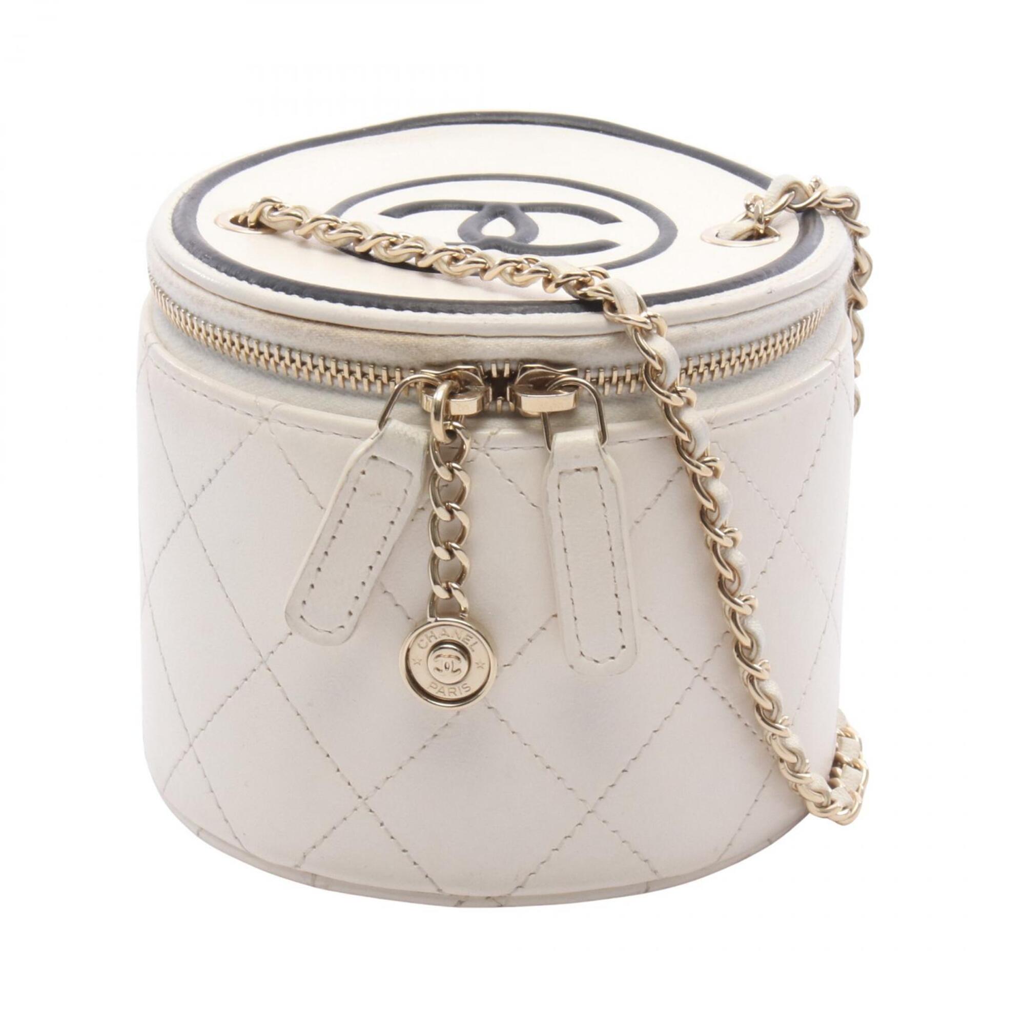 Chanel Black White Leather Handbag Shoulder Bag (Pre-Owned)