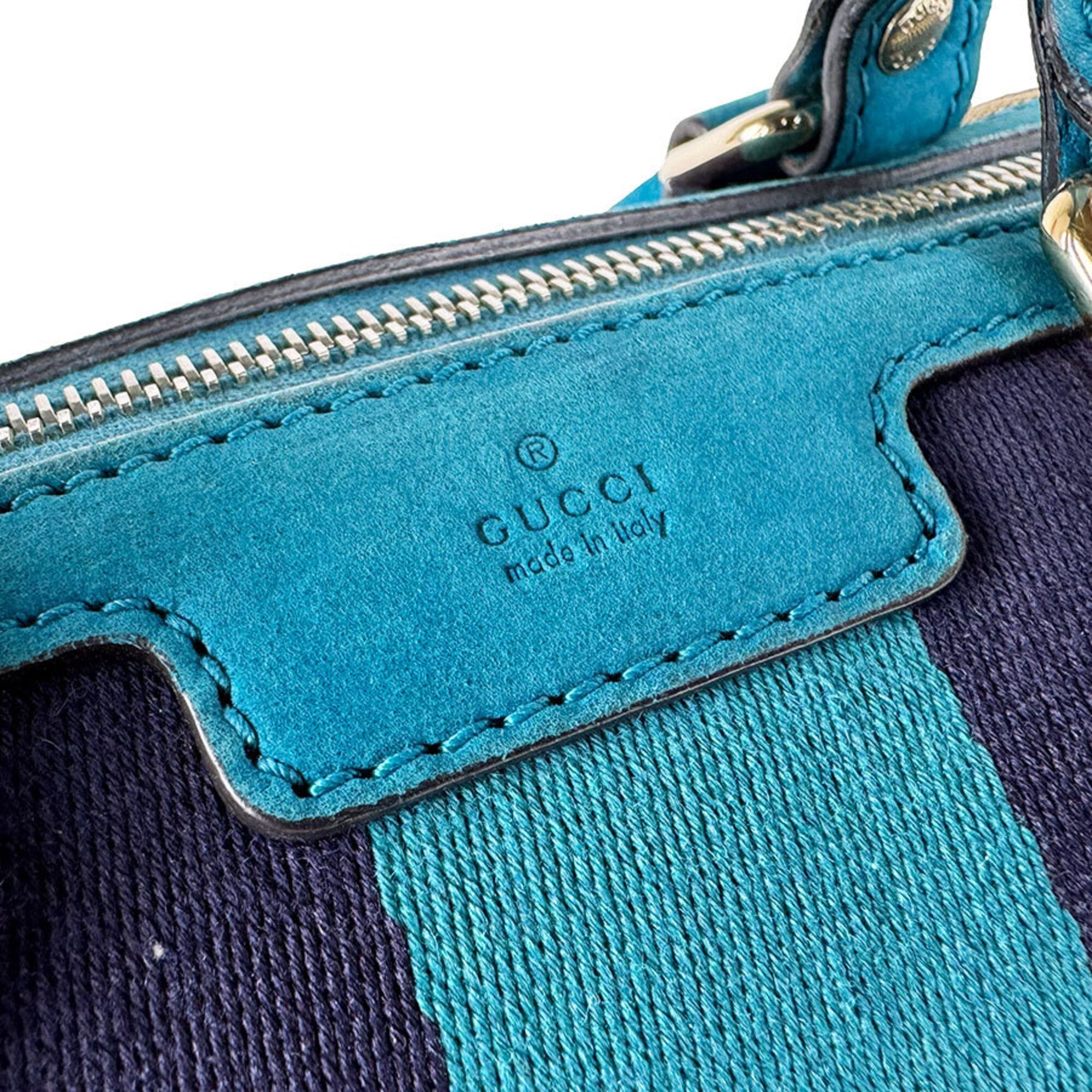 Gucci Brown Turquoise Gg Canvas Leather Handbag Shoulder Bag (Pre-Owned)