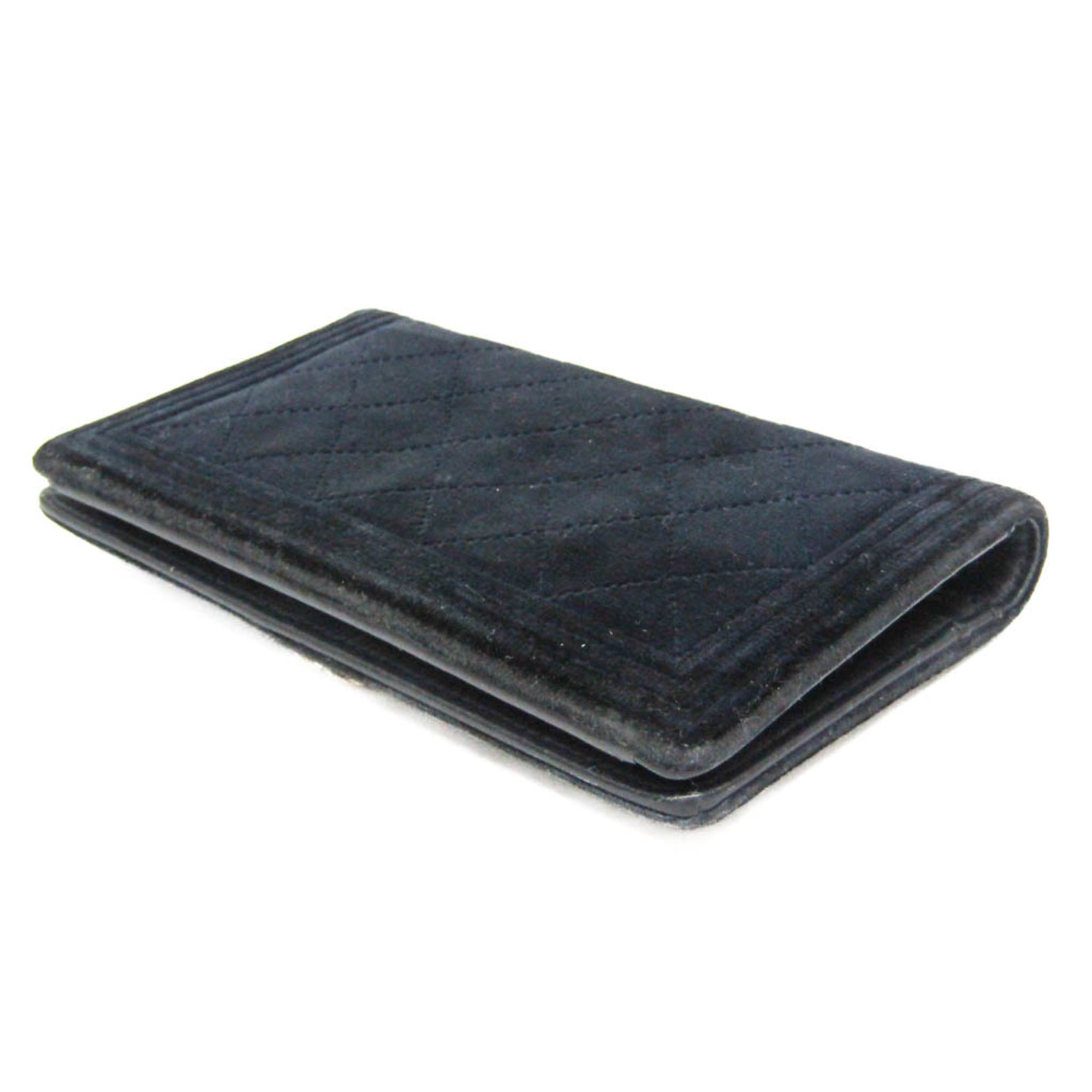 Chanel Boy Chanel Dark Navy Leather Long Wallet (Bi-Fold) (Pre-Owned)