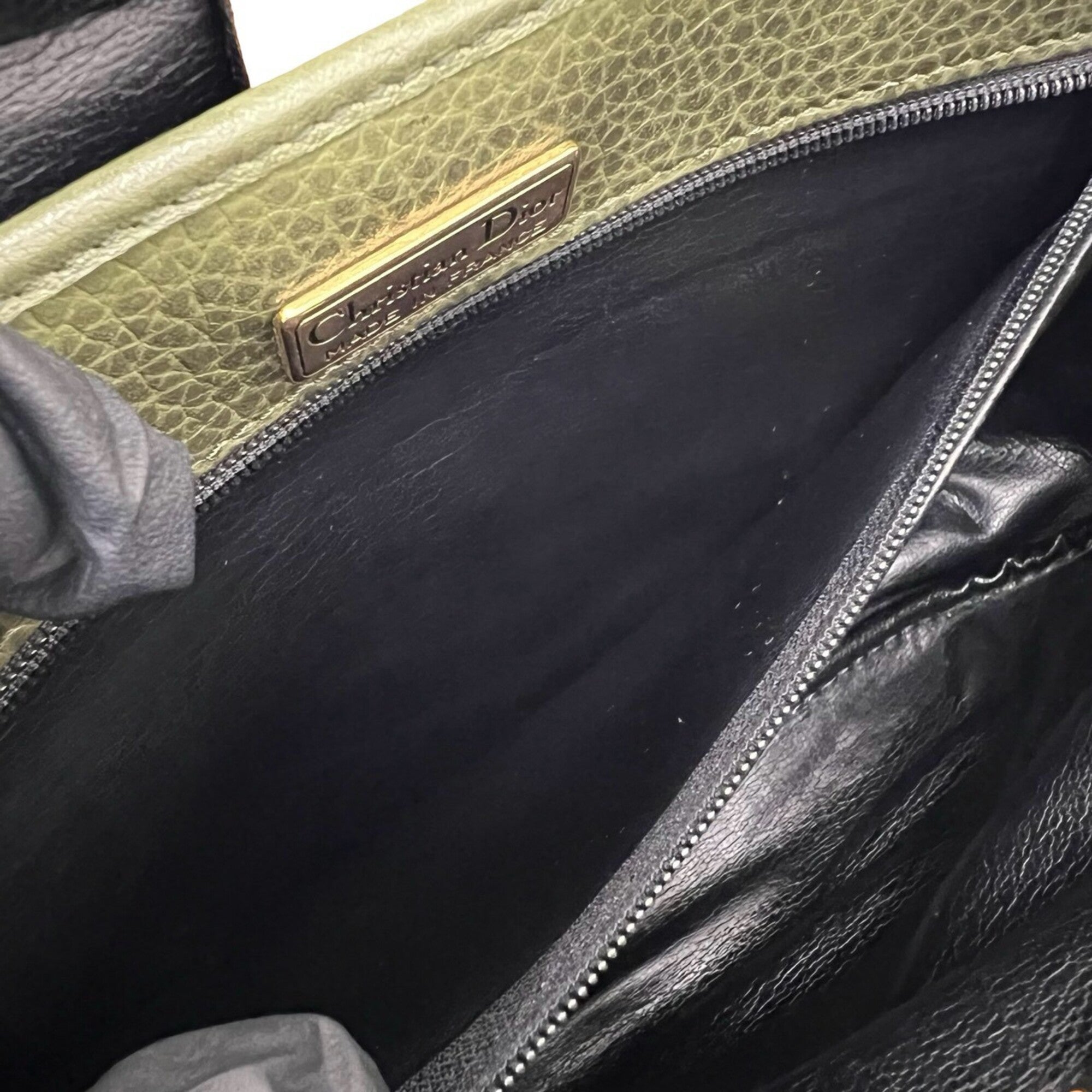 Christian Dior Brown Green Leather Shoulder Bag (Pre-Owned)