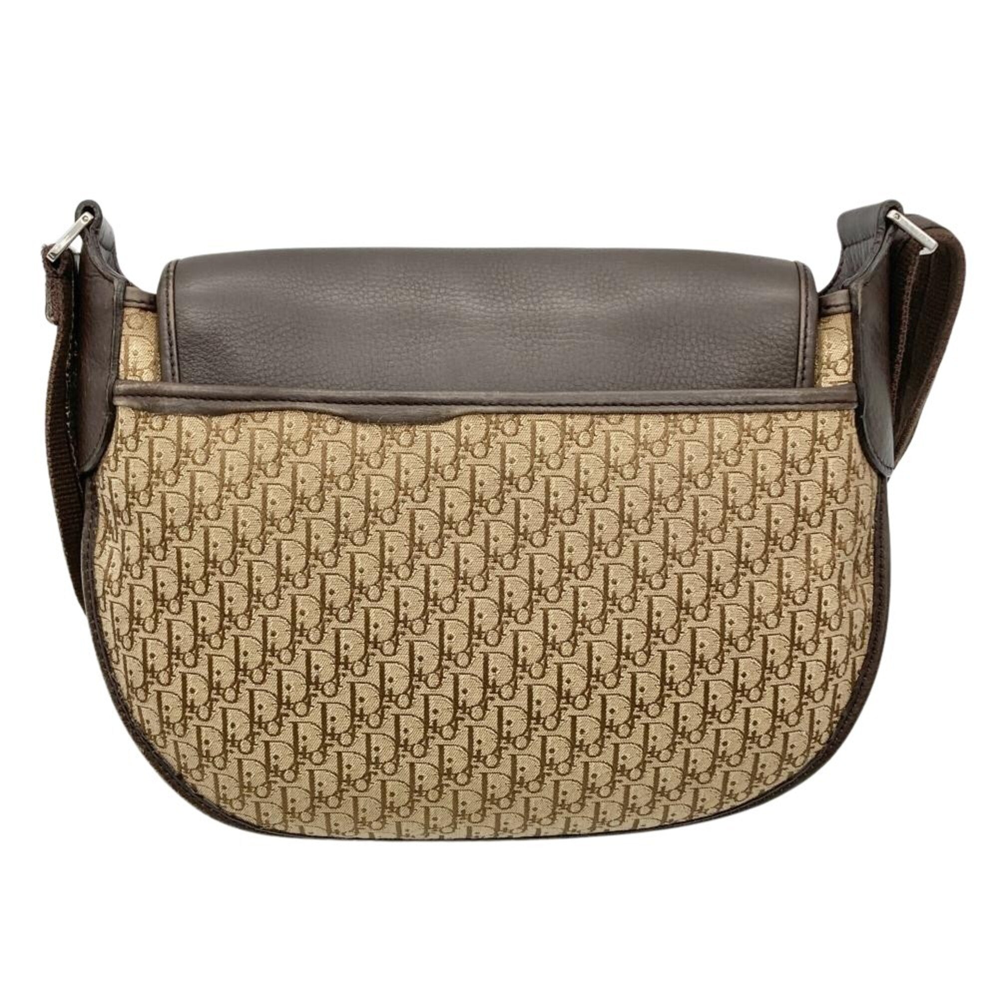 Christian Dior Trotter Brown Jacquard Leather Shoulder Bag (Pre-Owned)
