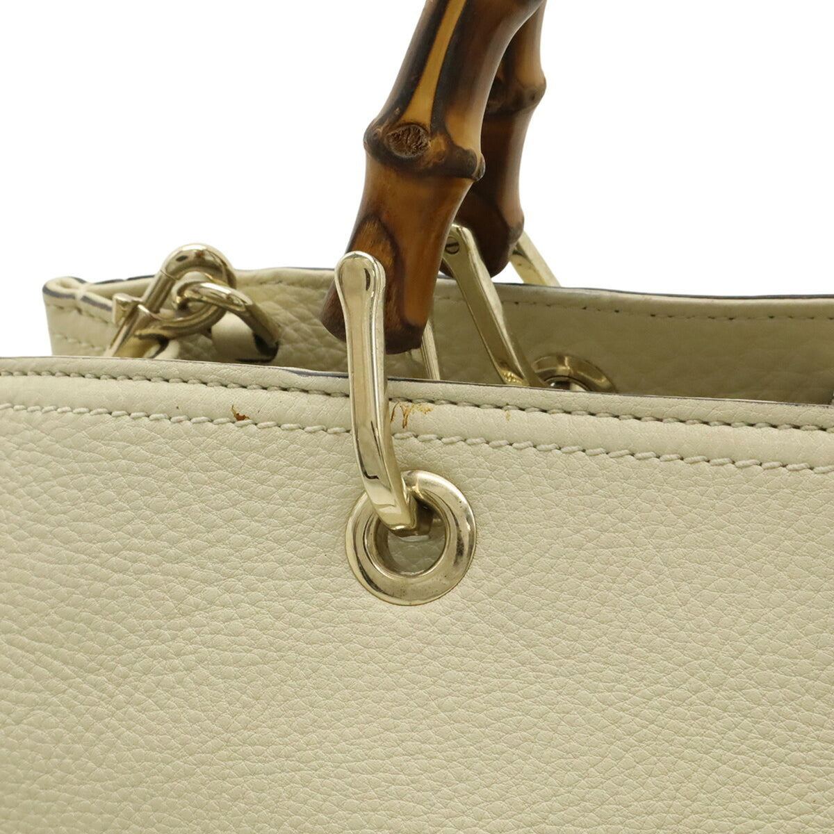 Gucci Light Beige Leather Bamboo Handbag Shoulder Bag Tote Bag (Pre-Owned)