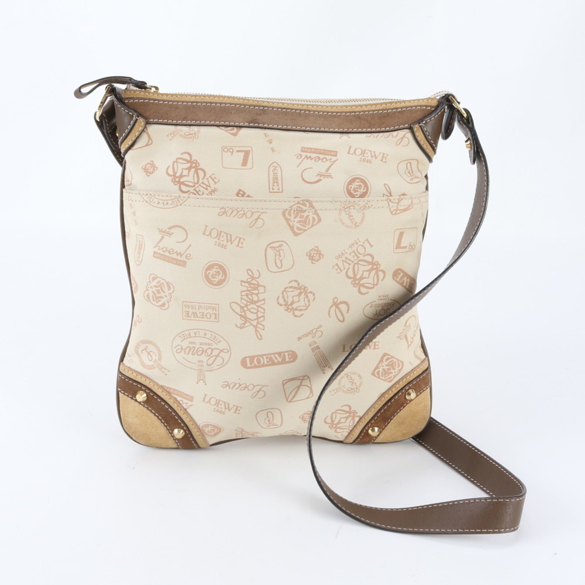 Loewe Beige Brown Leather Canvas Shoulder Bag (Pre-Owned)