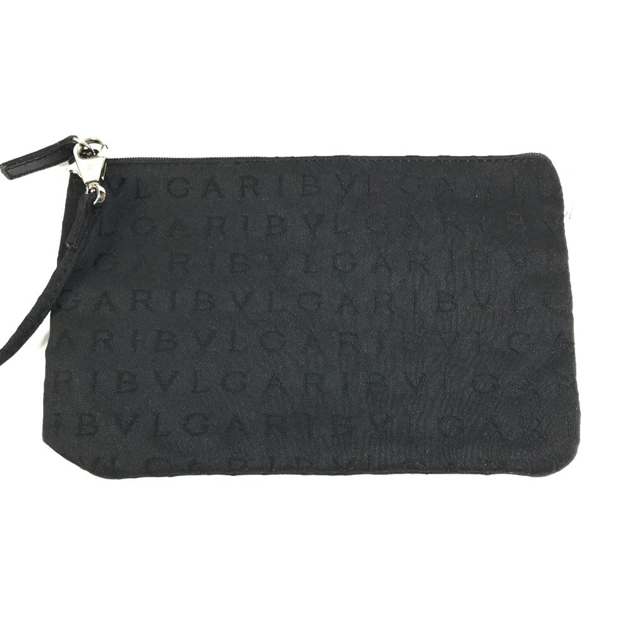 Bvlgari Logomania Black Leather Canvas Handbag Tote Bag (Pre-Owned)