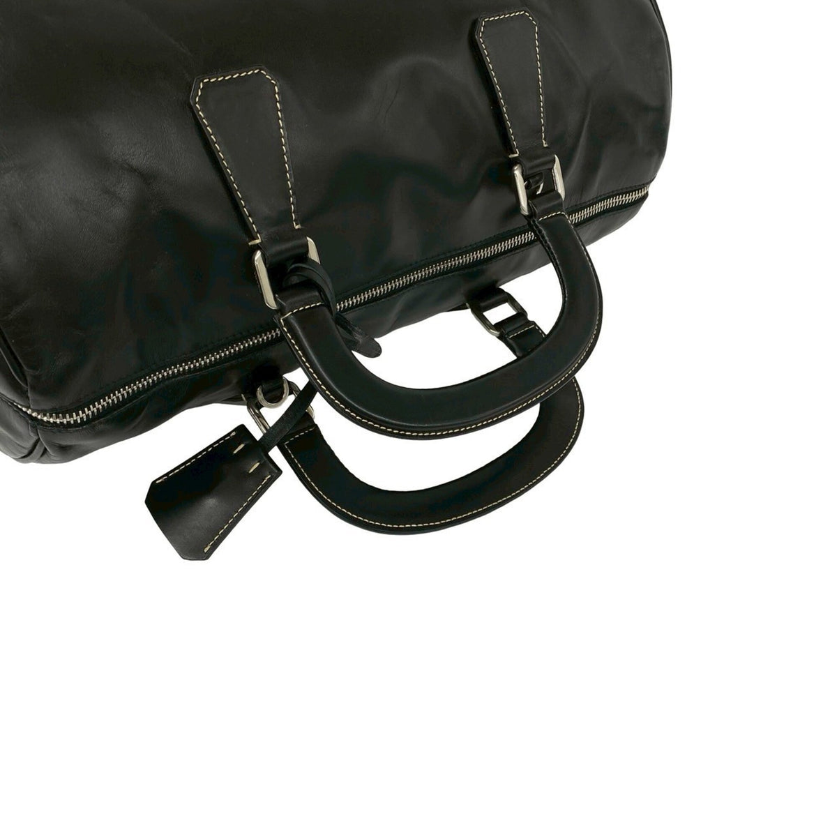 Prada Black Leather Boston Bag Handbag Shoulder Bag (Pre-Owned)