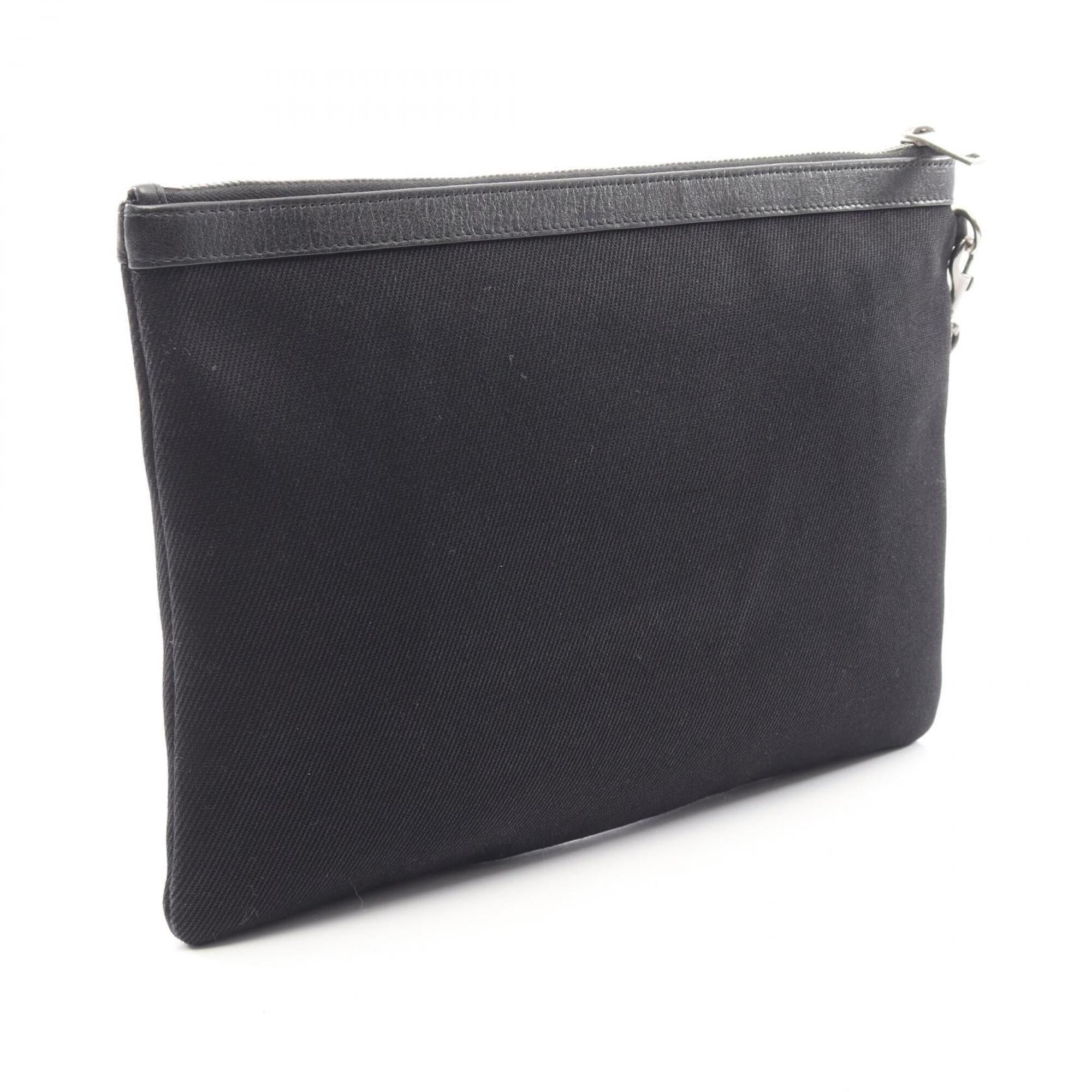 Yves Saint Laurent Black Canvas Leather Clutch Bag Handbag (Pre-Owned)