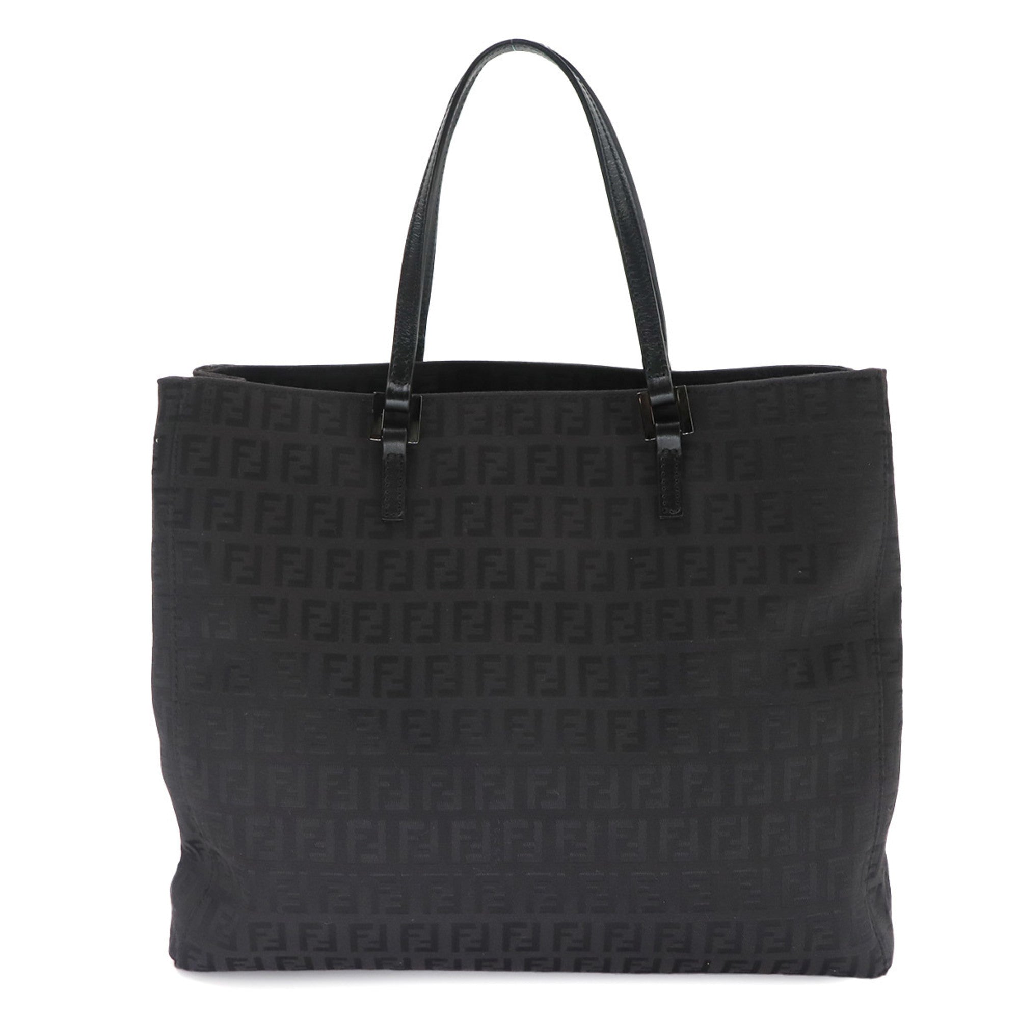 Fendi Zucchino Black Canvas Leather Handbag Tote Bag (Pre-Owned)