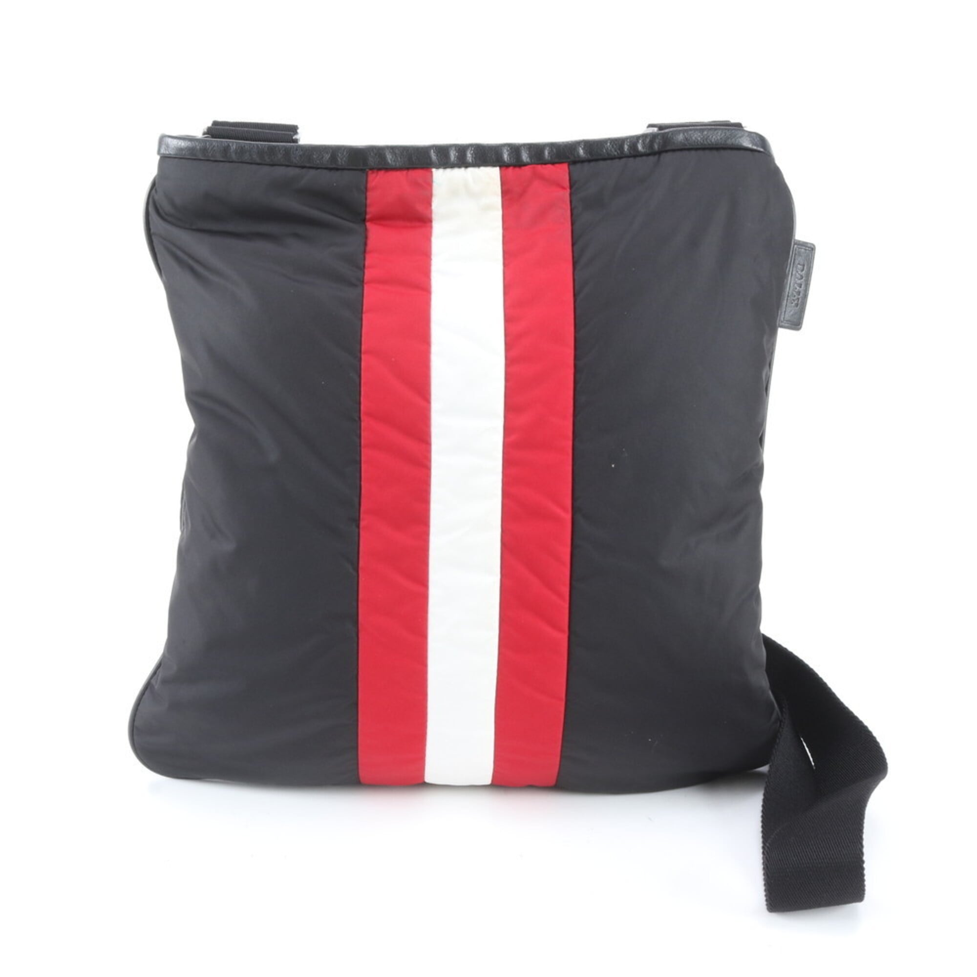Bally Black Red Color White Leather Nylon Messenger Bag Shoulder Bag (Pre-Owned)