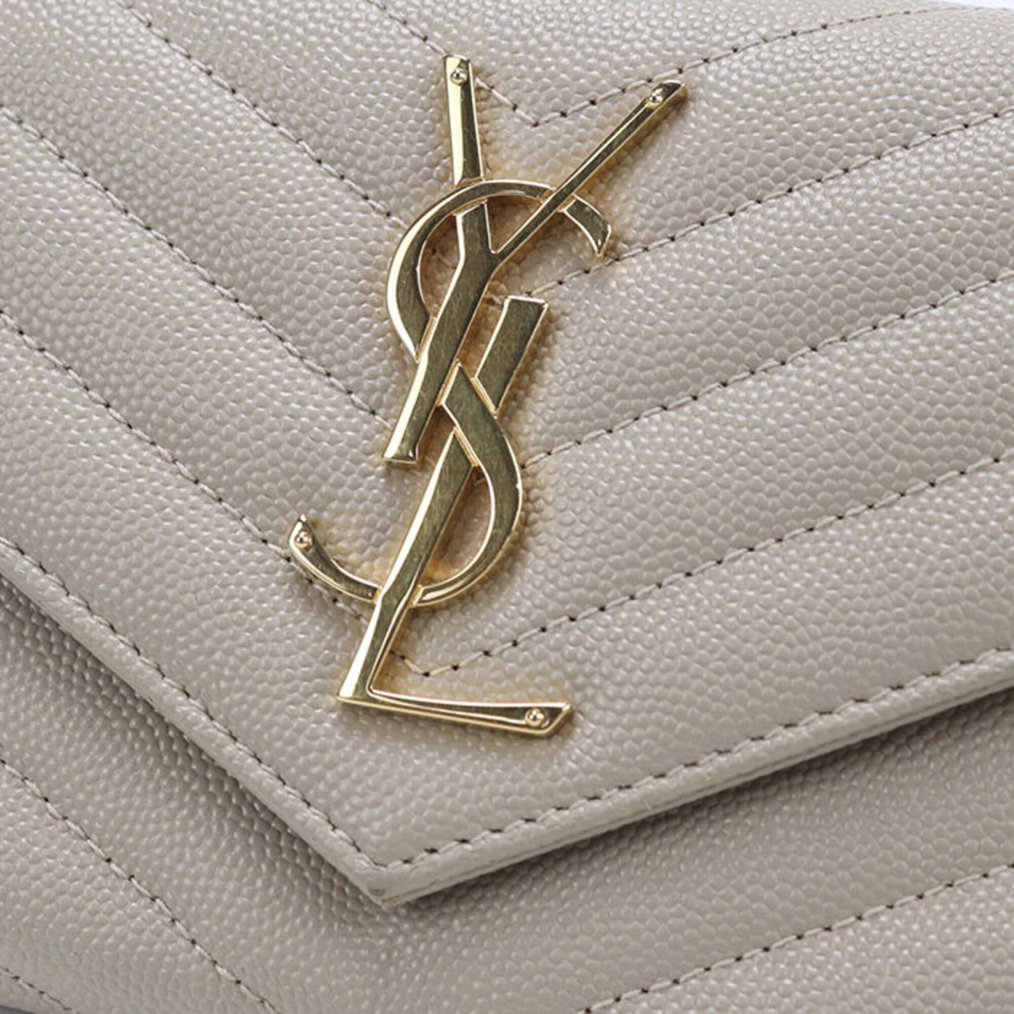 Saint Laurent Beige Leather Long Wallet (Bi-Fold) (Pre-Owned)