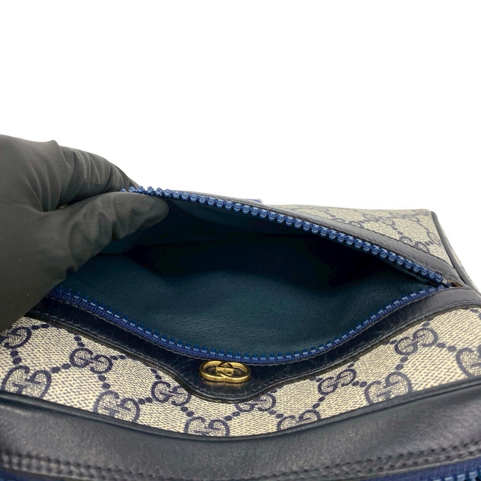 Gucci Navy Red Color Pvc Leather Shoulder Bag (Pre-Owned)