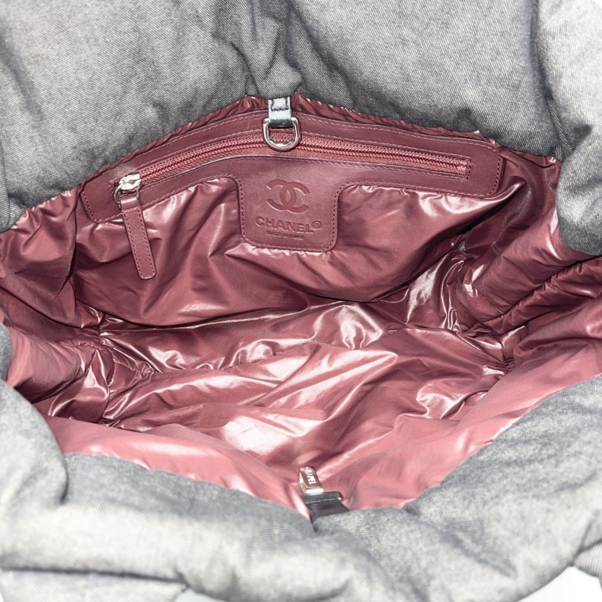 Chanel Bordeaux Gray Canvas Nylon Handbag Tote Bag (Pre-Owned)