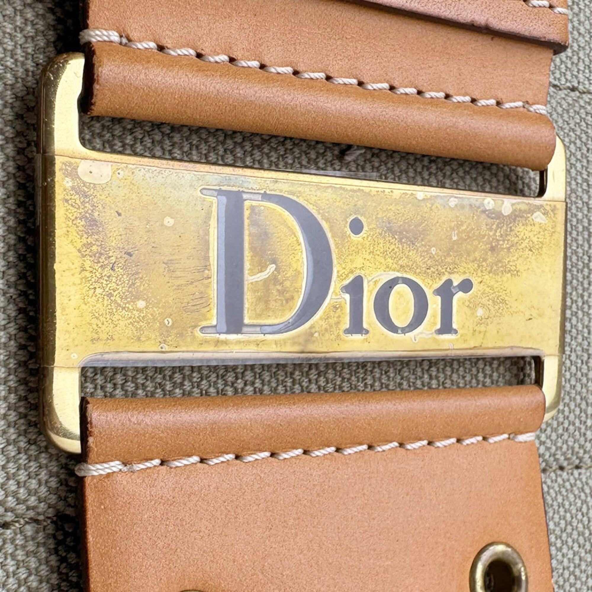 Christian Dior Brown Green Canvas Leather Shoulder Bag (Pre-Owned)