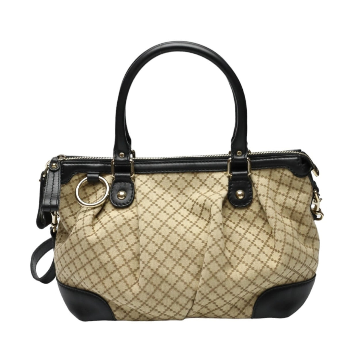 Gucci Beige Black Canvas Shoulder Bag (Pre-Owned)