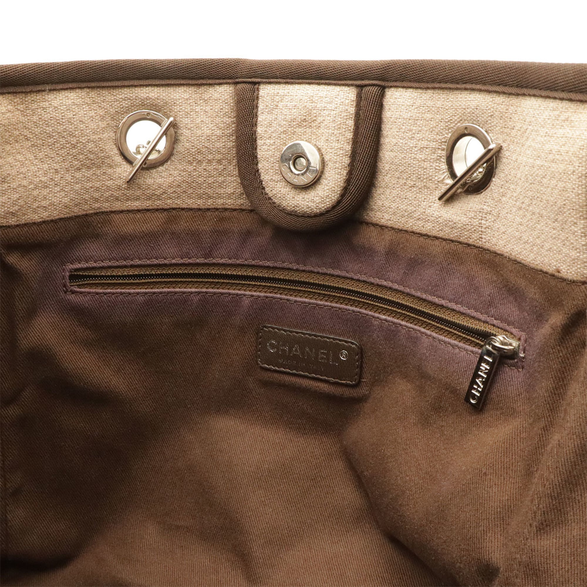 Chanel Beige Brown Canvas Shoulder Bag Tote Bag (Pre-Owned)