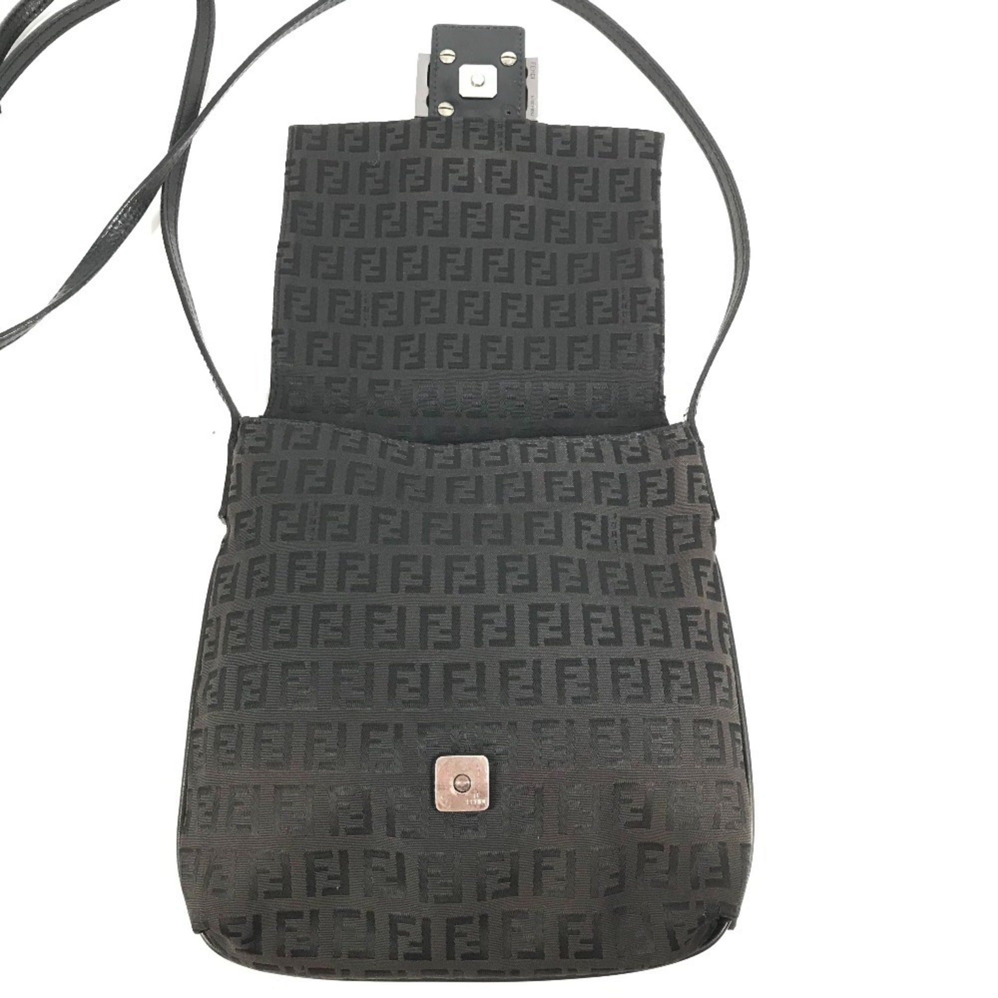 Fendi Black Zucchino Leather Canvas Pochette Shoulder Bag (Pre-Owned)