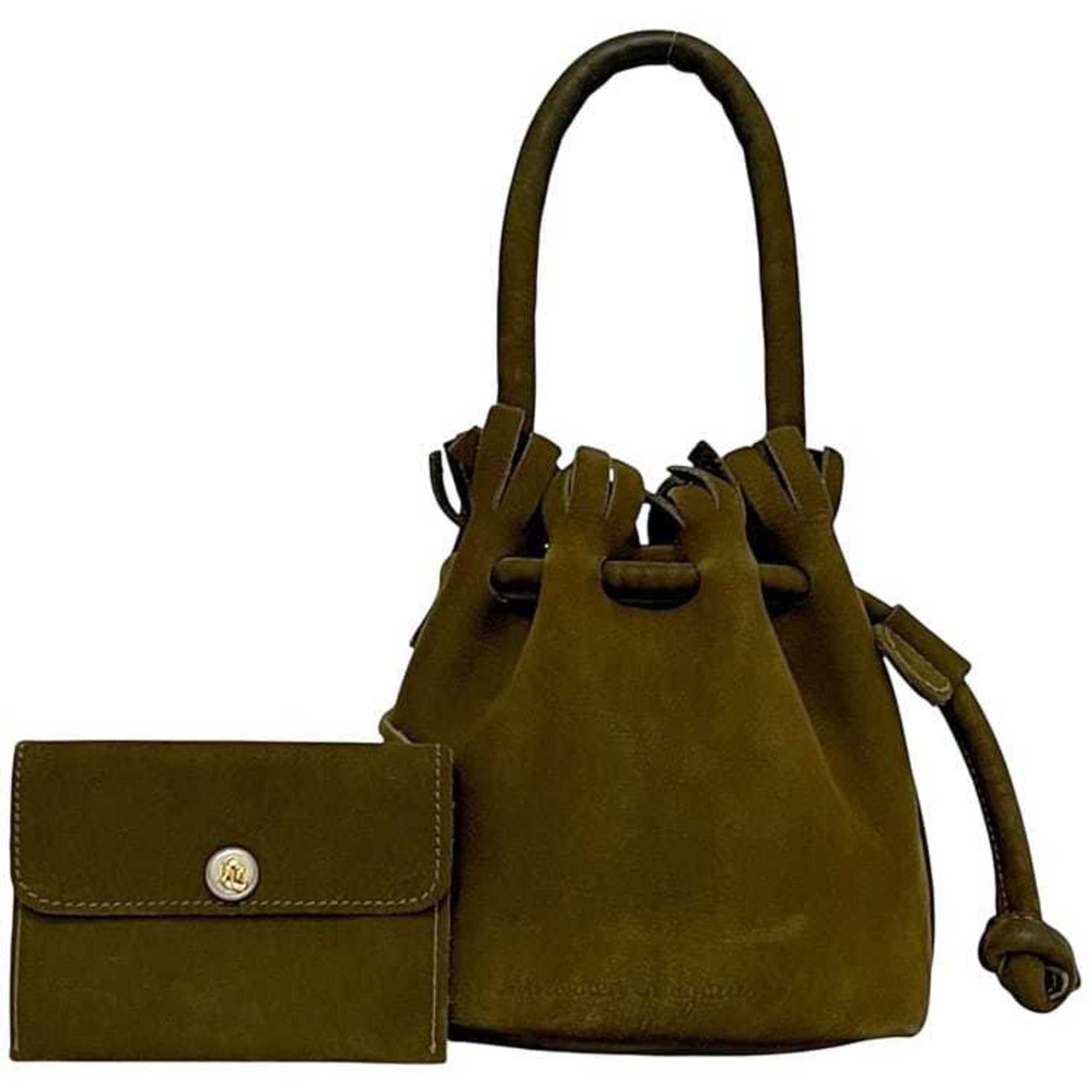 Salvatore Ferragamo Green Khaki Suede Leather Handbag (Pre-Owned)
