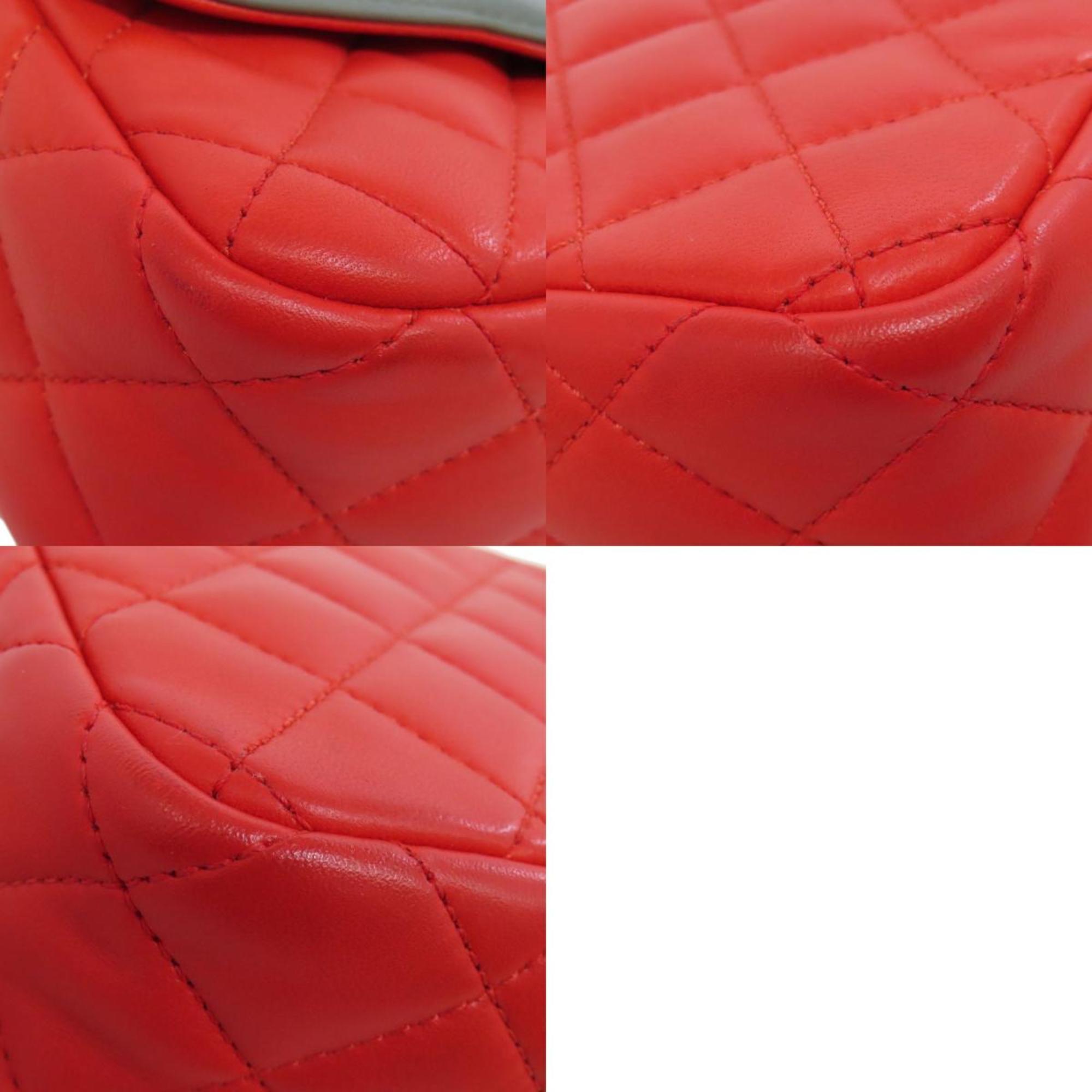 Chanel Gray Red Color Leather Shoulder Bag (Pre-Owned)