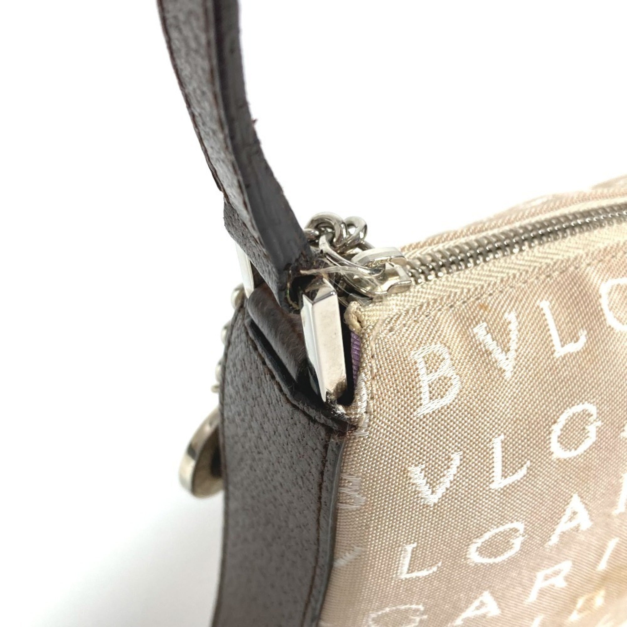 Bvlgari Logomania Beige Brown Canvas Leather Shoulder Bag (Pre-Owned)