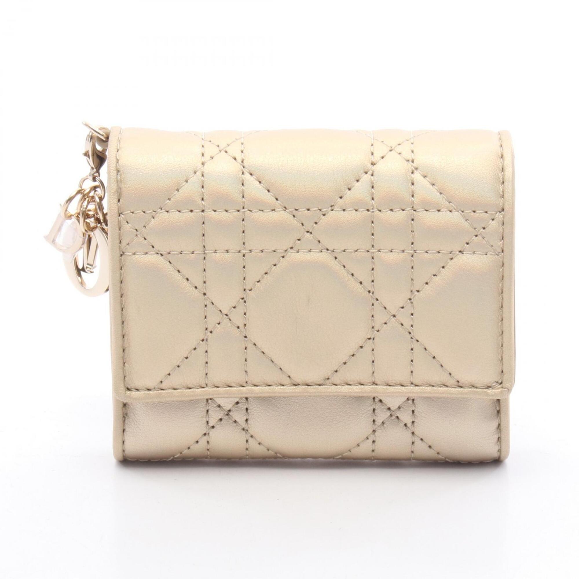 Christian Dior Gold Leather Wallet (Tri-Fold) (Pre-Owned)