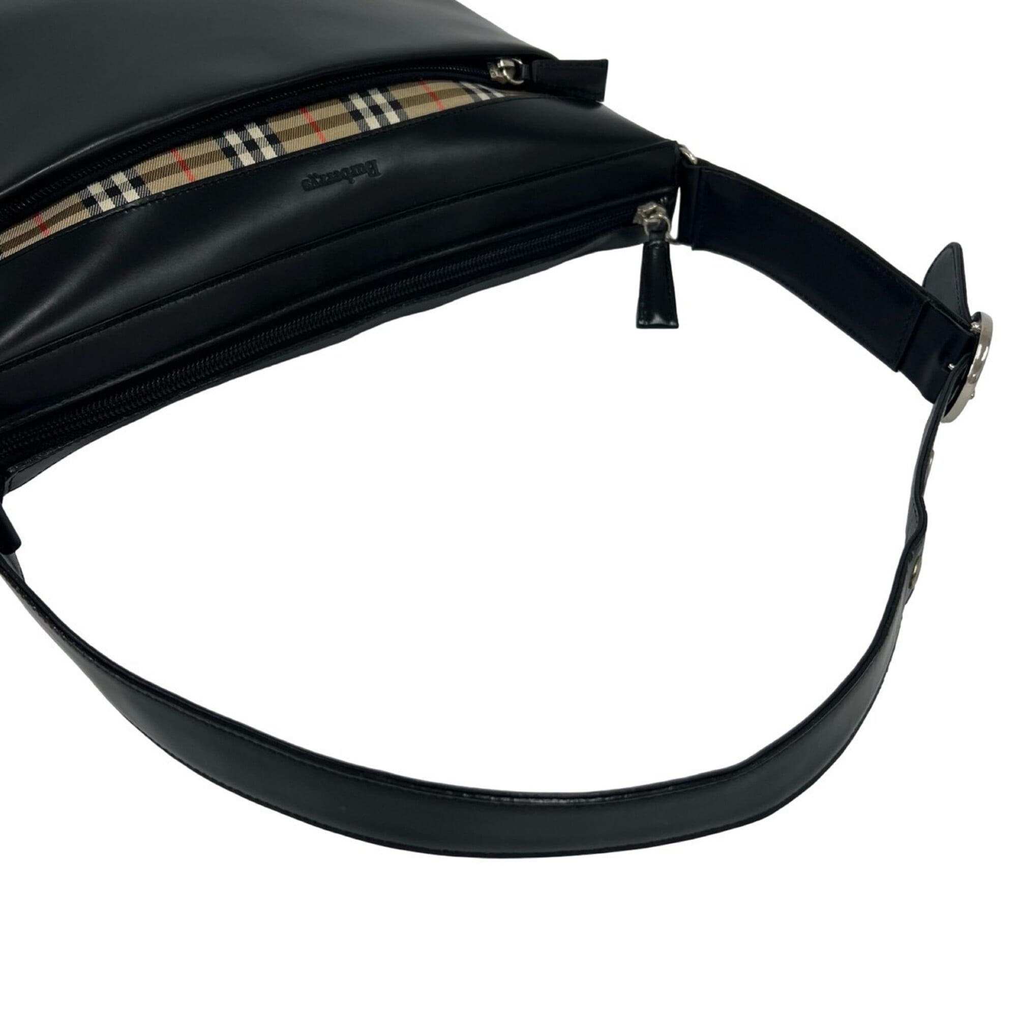 Burberry Beige Black Leather Canvas Shoulder Bag (Pre-Owned)