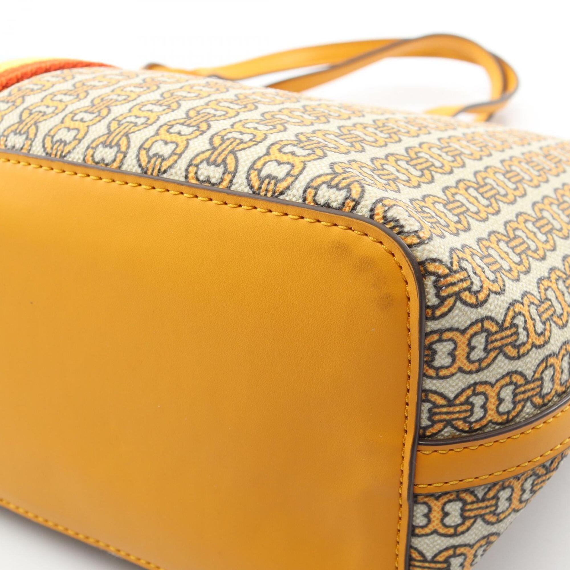 Tory Burch Beige Multi-Color Yellow Coated Canvas Leather Handbag Tote Bag (Pre-Owned)