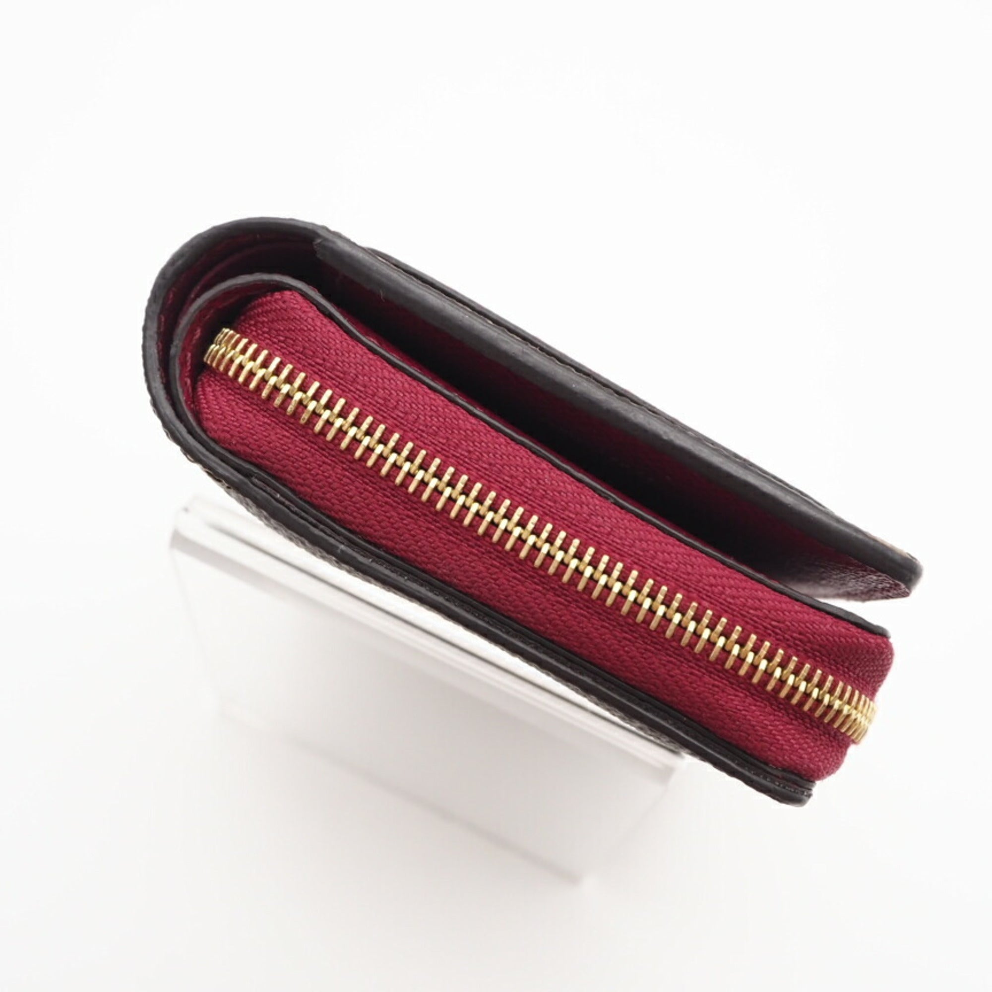 Louis Vuitton Monogram Brown Fuchsia Red Color Coated Canvas Wallet (Bi-Fold) (Pre-Owned)
