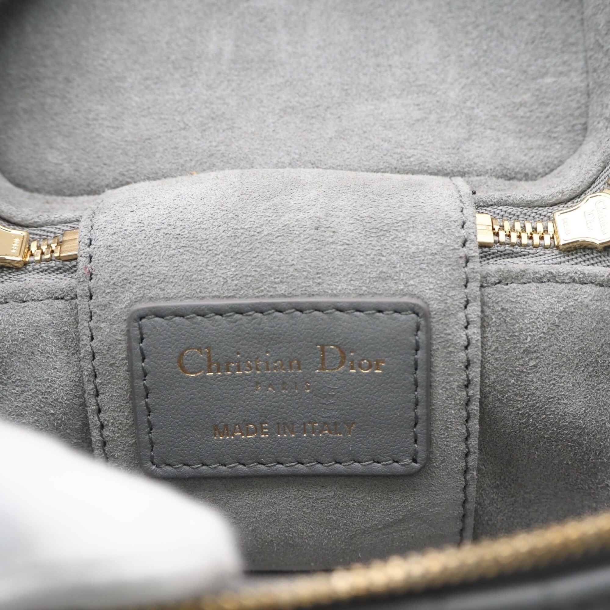 Christian Dior Lady Dior Gray Leather Shoulder Bag Vanity Bag (Pre-Owned)