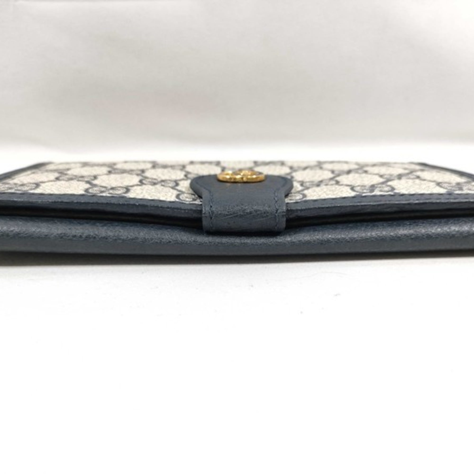 Gucci Gg Supreme Beige Navy Pvc Leather Long Wallet (Bi-Fold) (Pre-Owned)