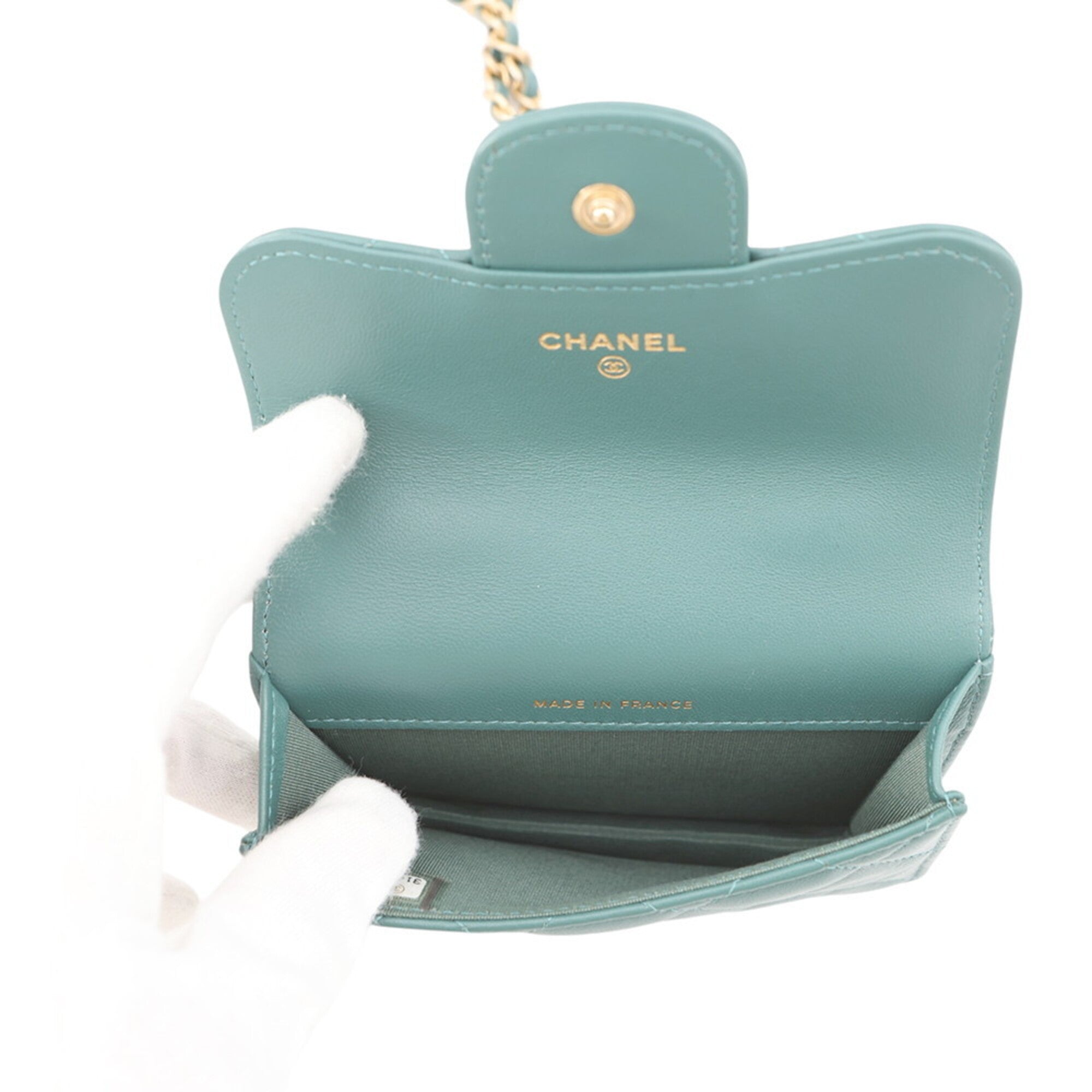 Chanel Green Leather Chain/Shoulder Wallet (Pre-Owned)