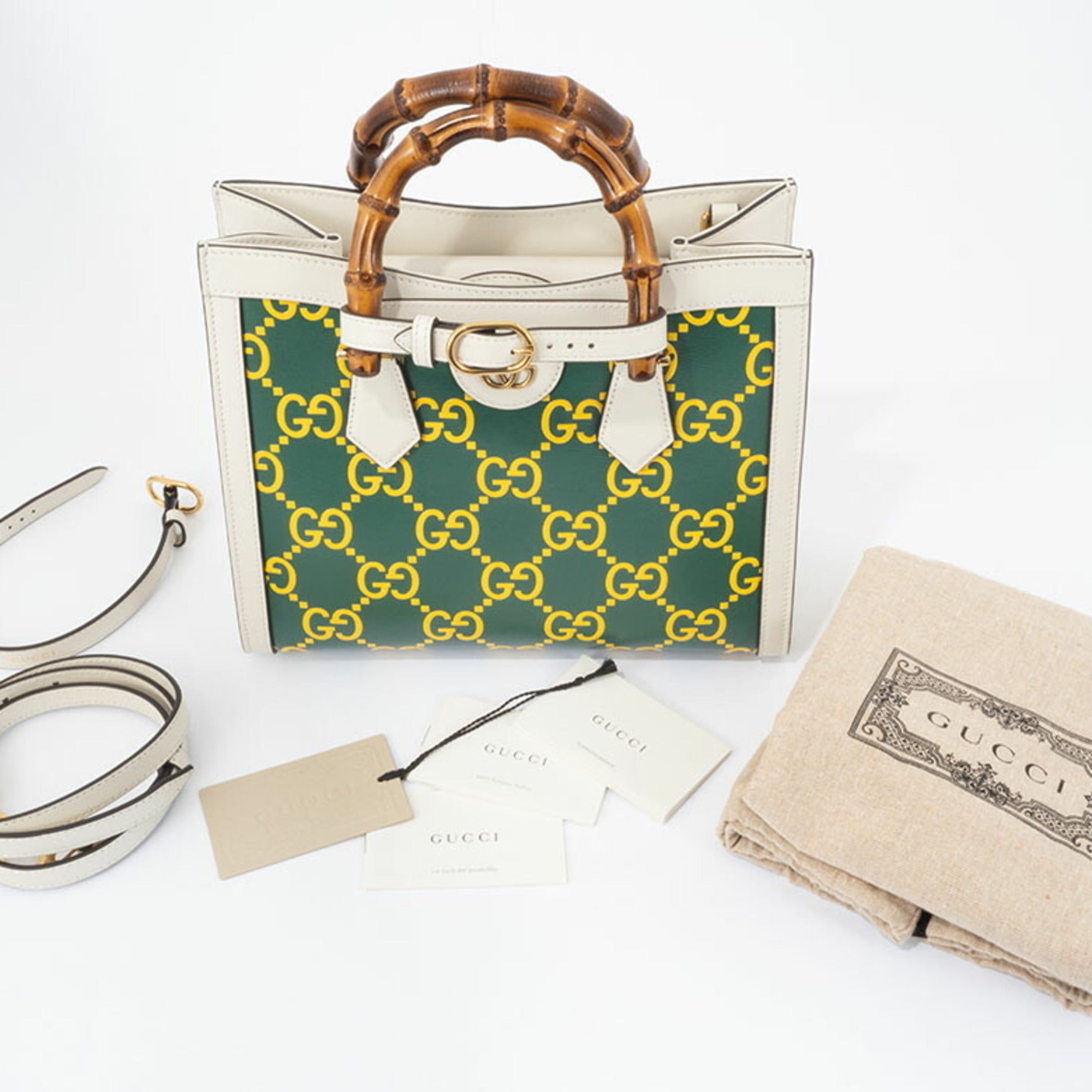 Gucci Green White Yellow Leather Handbag (Pre-Owned)