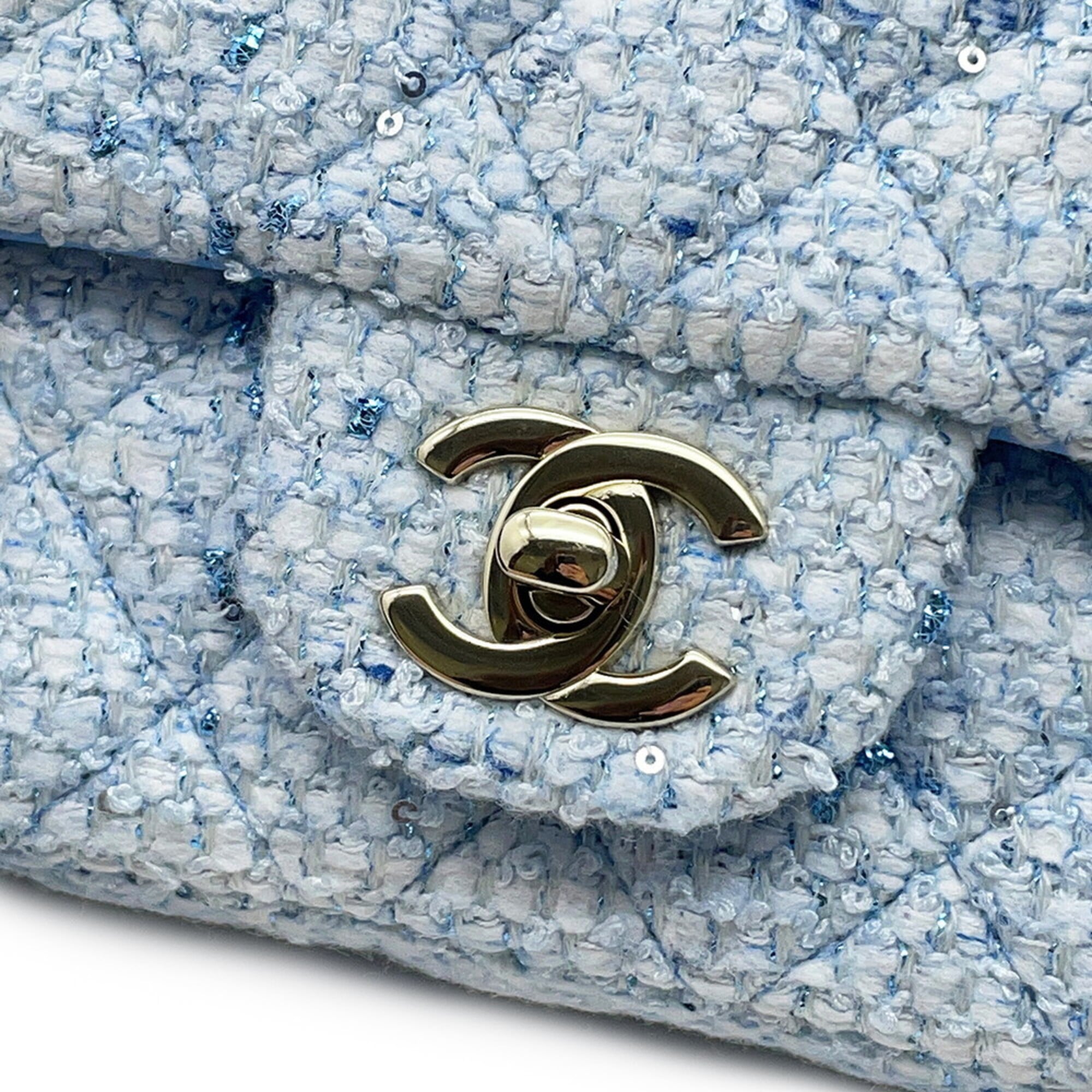 Chanel Blue White Tweed Handbag Shoulder Bag (Pre-Owned)